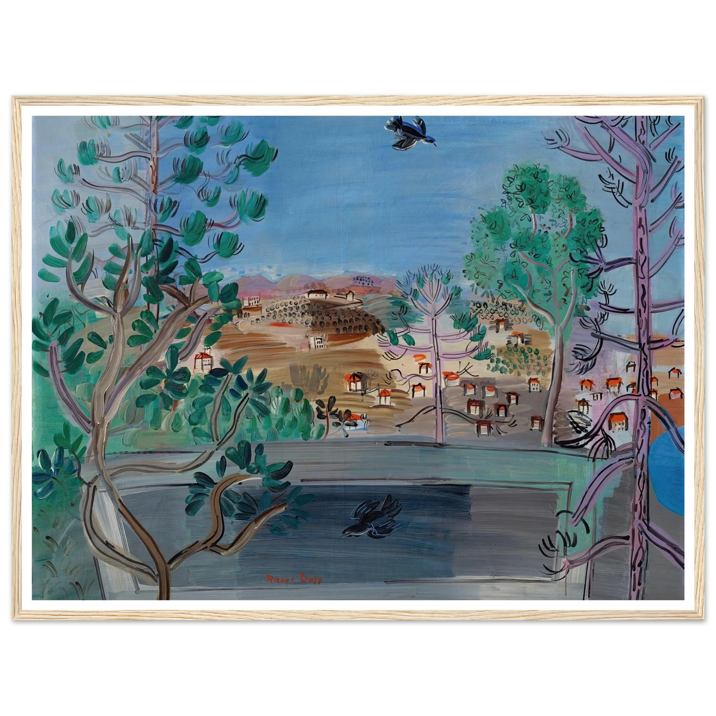 Le réservoir à Golfe-Juan, à l’oiseau (1927) Art Print | Raoul Dufy - Framed Poster - 30x40 cm / 12x16″ - Black frame