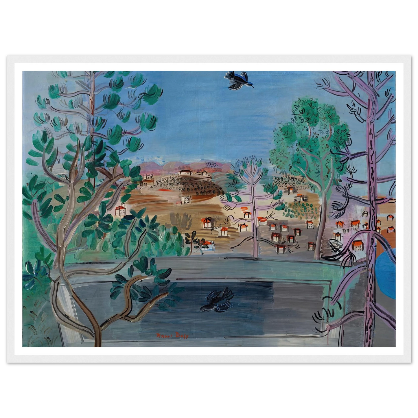 Le réservoir à Golfe-Juan, à l’oiseau (1927) Art Print | Raoul Dufy - Framed Poster - 30x40 cm / 12x16″ - Black frame