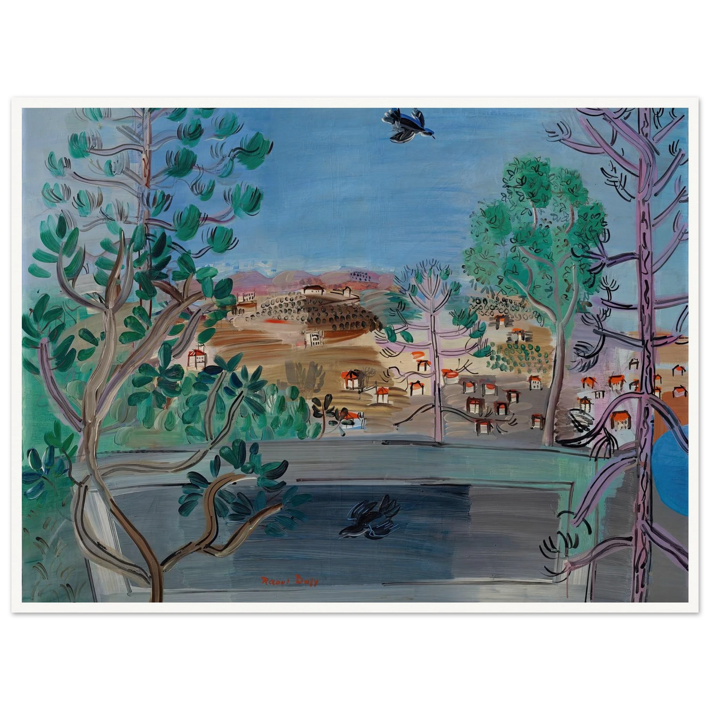 Le réservoir à Golfe-Juan, à l’oiseau (1927) Art Print | Raoul Dufy - Framed Poster - 30x40 cm / 12x16″ - Black frame