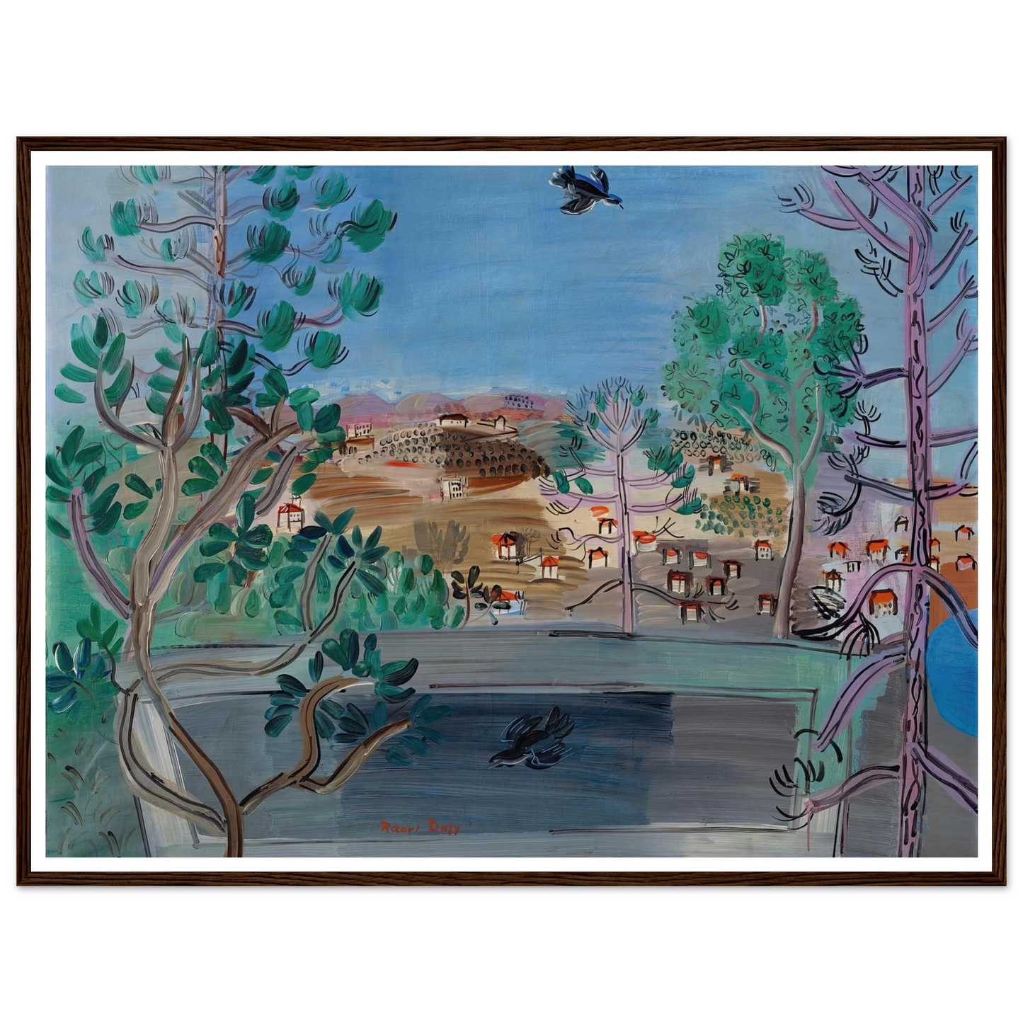 Le réservoir à Golfe-Juan, à l’oiseau (1927) Art Print | Raoul Dufy - Framed Poster - 30x40 cm / 12x16″ - Black frame