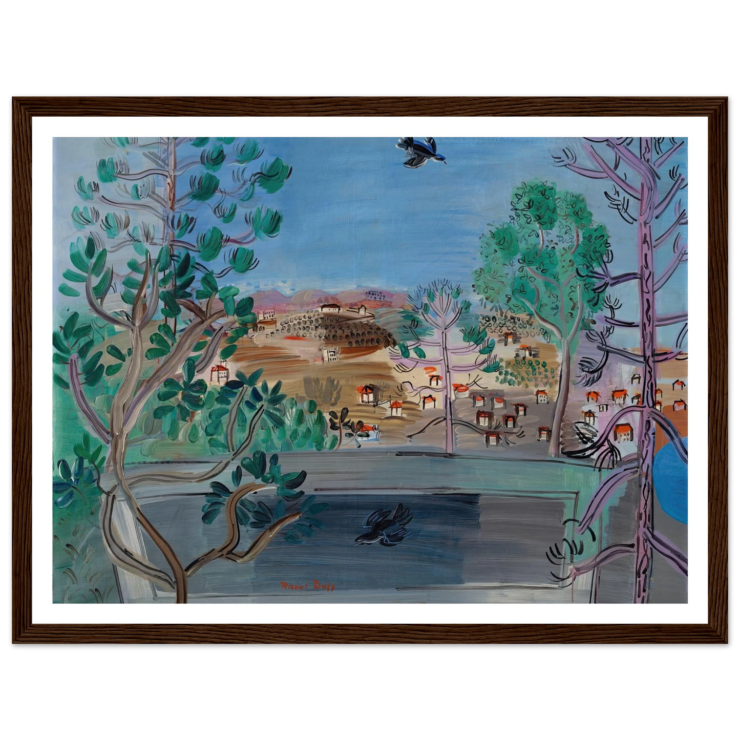 Le réservoir à Golfe-Juan, à l’oiseau (1927) Art Print | Raoul Dufy - Framed Poster - 30x40 cm / 12x16″ - Black frame
