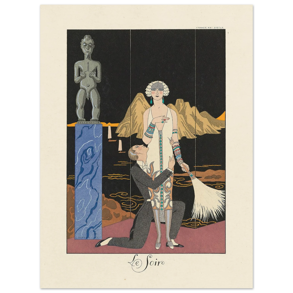 Le Soir (Evening) (1922–1926) Art Print | George Barbier - Framed Poster - 30x40 cm / 12x16″ - Black frame