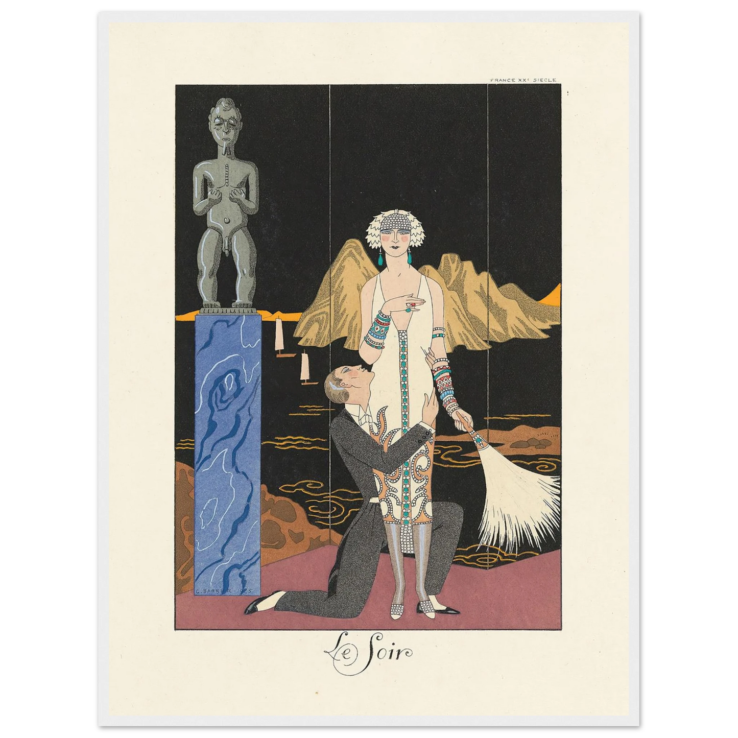 Le Soir (Evening) (1922–1926) Art Print | George Barbier - Framed Poster - 30x40 cm / 12x16″ - Black frame