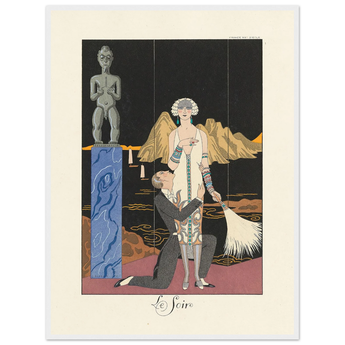Le Soir (Evening) (1922–1926) Art Print | George Barbier - Framed Poster - 30x40 cm / 12x16″ - Black frame