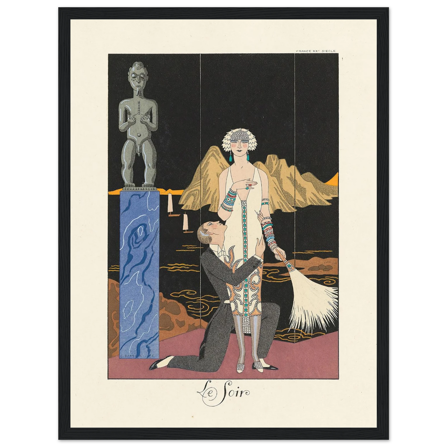 Le Soir (Evening) (1922–1926) Art Print | George Barbier - Framed Poster - 30x40 cm / 12x16″ - Black frame