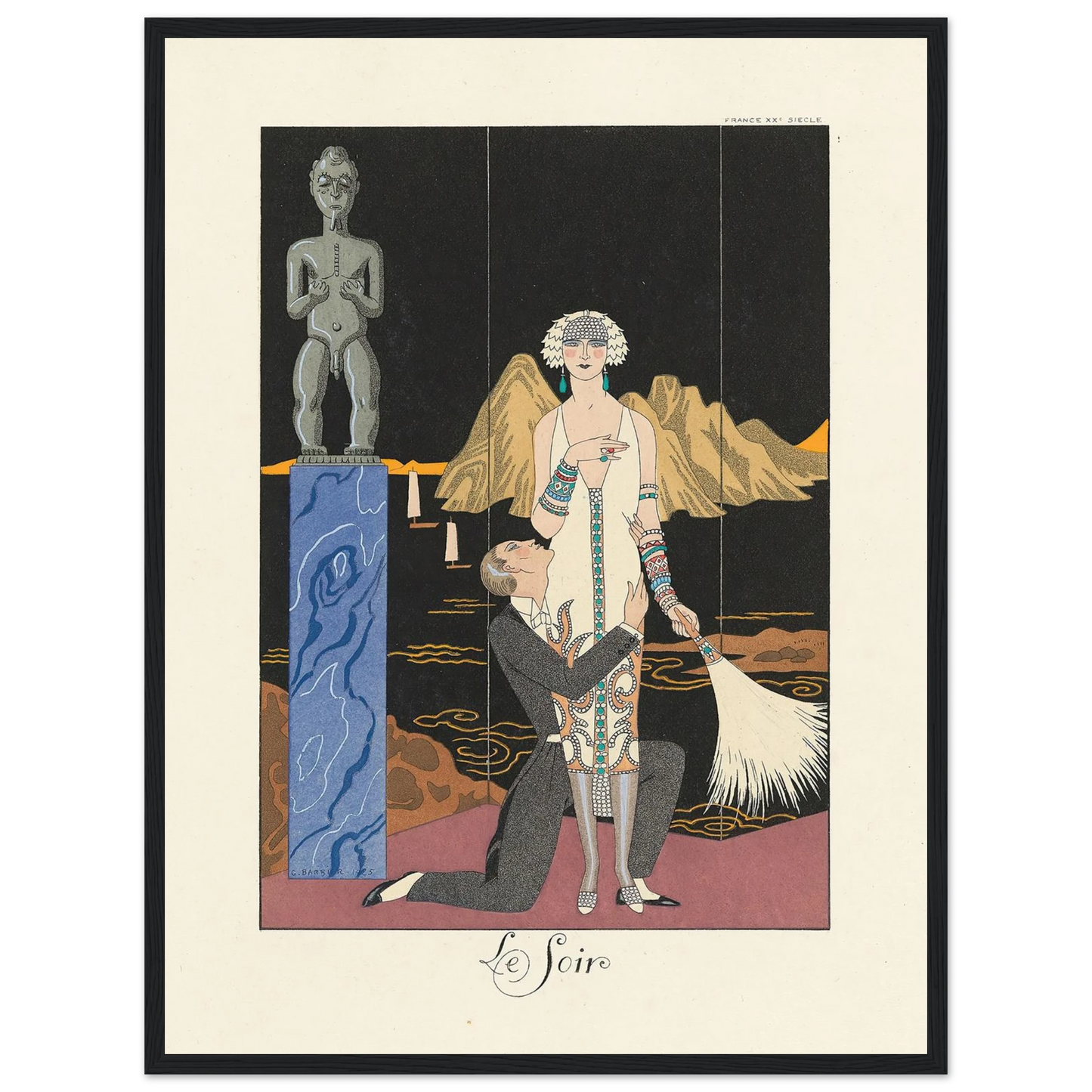 Le Soir (Evening) (1922–1926) Art Print | George Barbier - Framed Poster - 30x40 cm / 12x16″ - Black frame