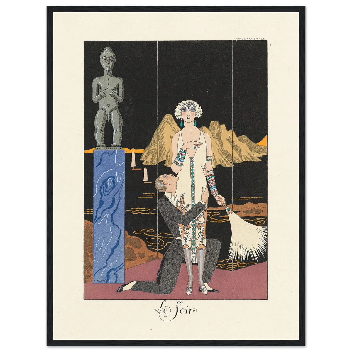 Le Soir (Evening) (1922–1926) Art Print | George Barbier - Framed Poster - 30x40 cm / 12x16″ - Black frame