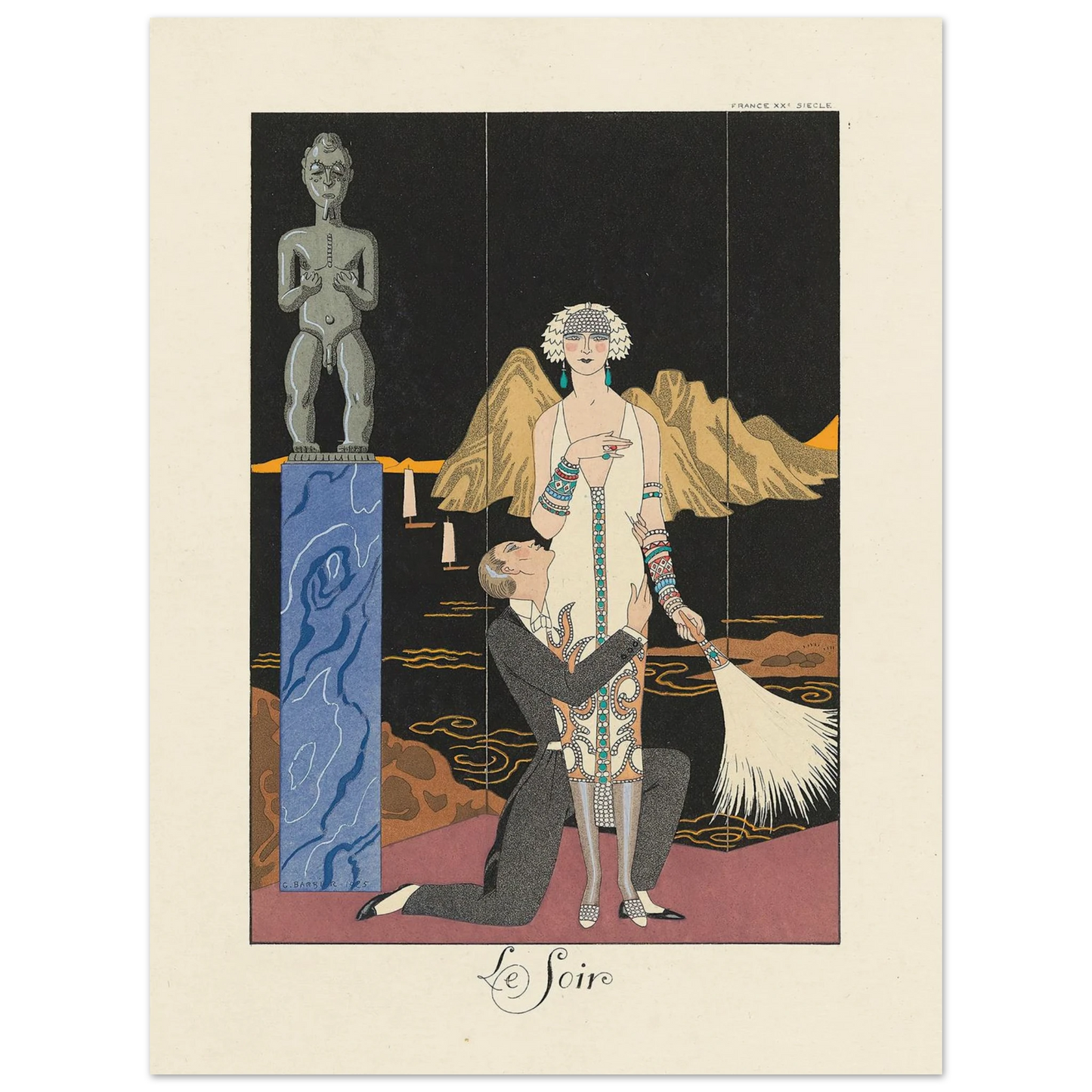 Le Soir (Evening) (1922–1926) Art Print | George Barbier - Framed Poster - 30x40 cm / 12x16″ - Black frame