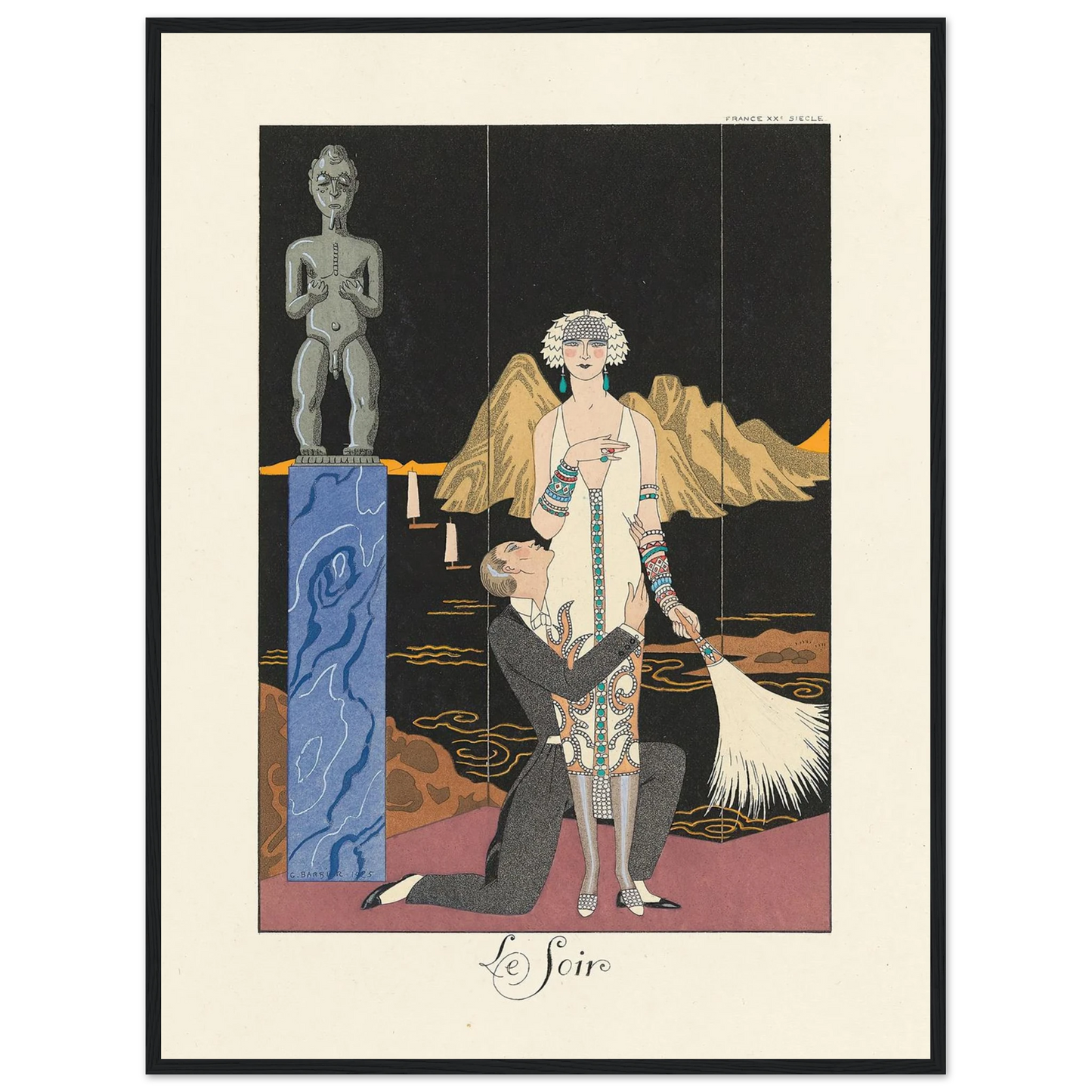 Le Soir (Evening) (1922–1926) Art Print | George Barbier - Framed Poster - 30x40 cm / 12x16″ - Black frame