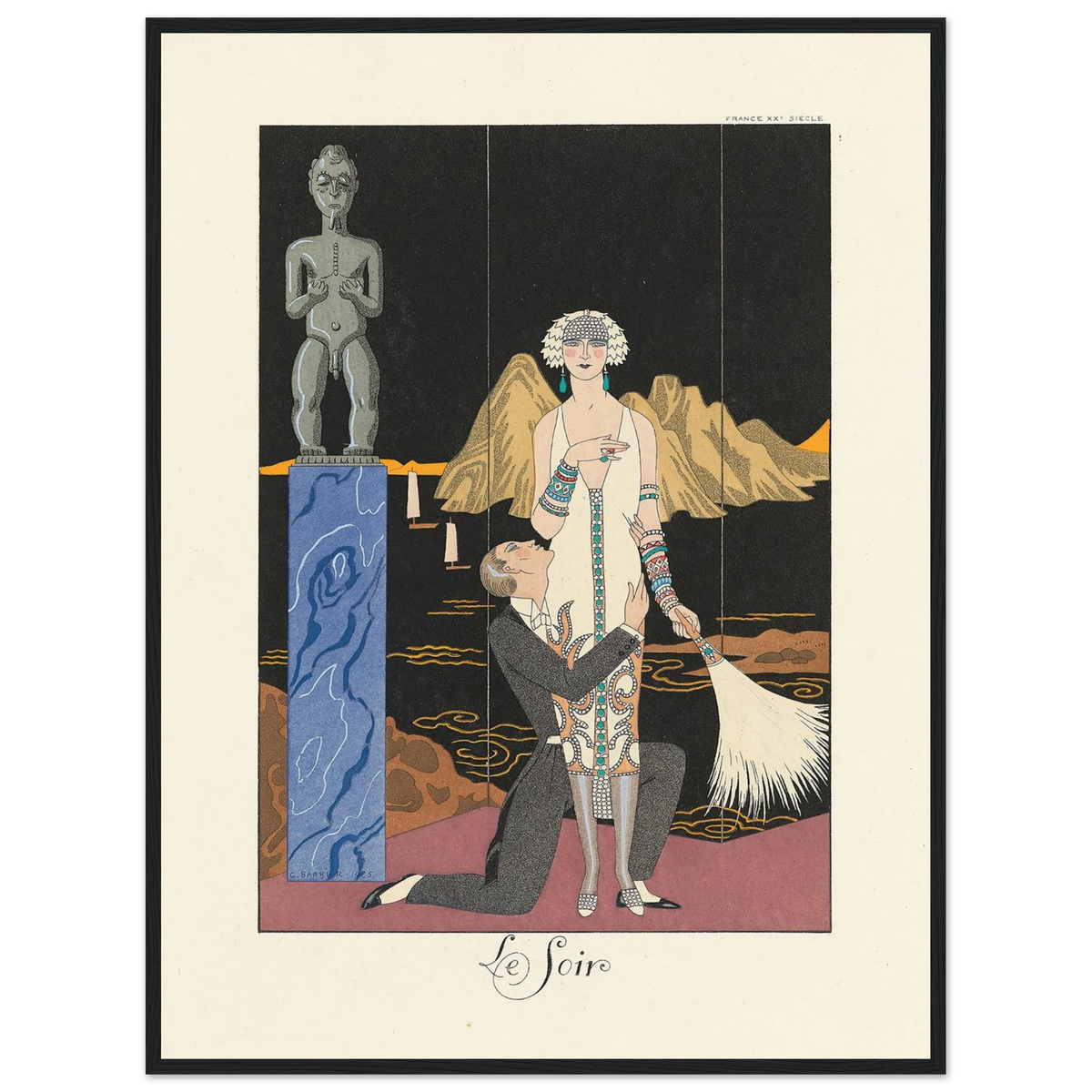 Le Soir (Evening) (1922–1926) Art Print | George Barbier - Framed Poster - 30x40 cm / 12x16″ - Black frame