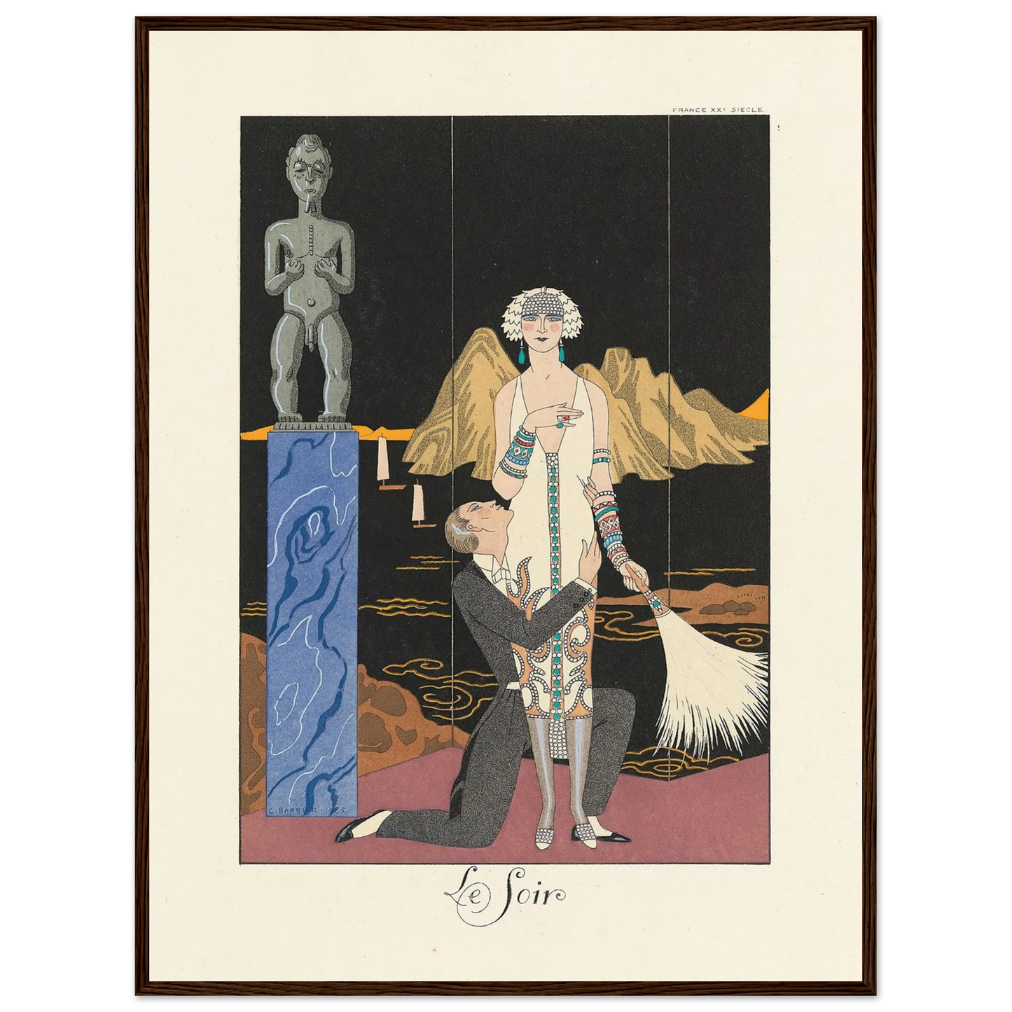 Le Soir (Evening) (1922–1926) Art Print | George Barbier - Framed Poster - 30x40 cm / 12x16″ - Black frame