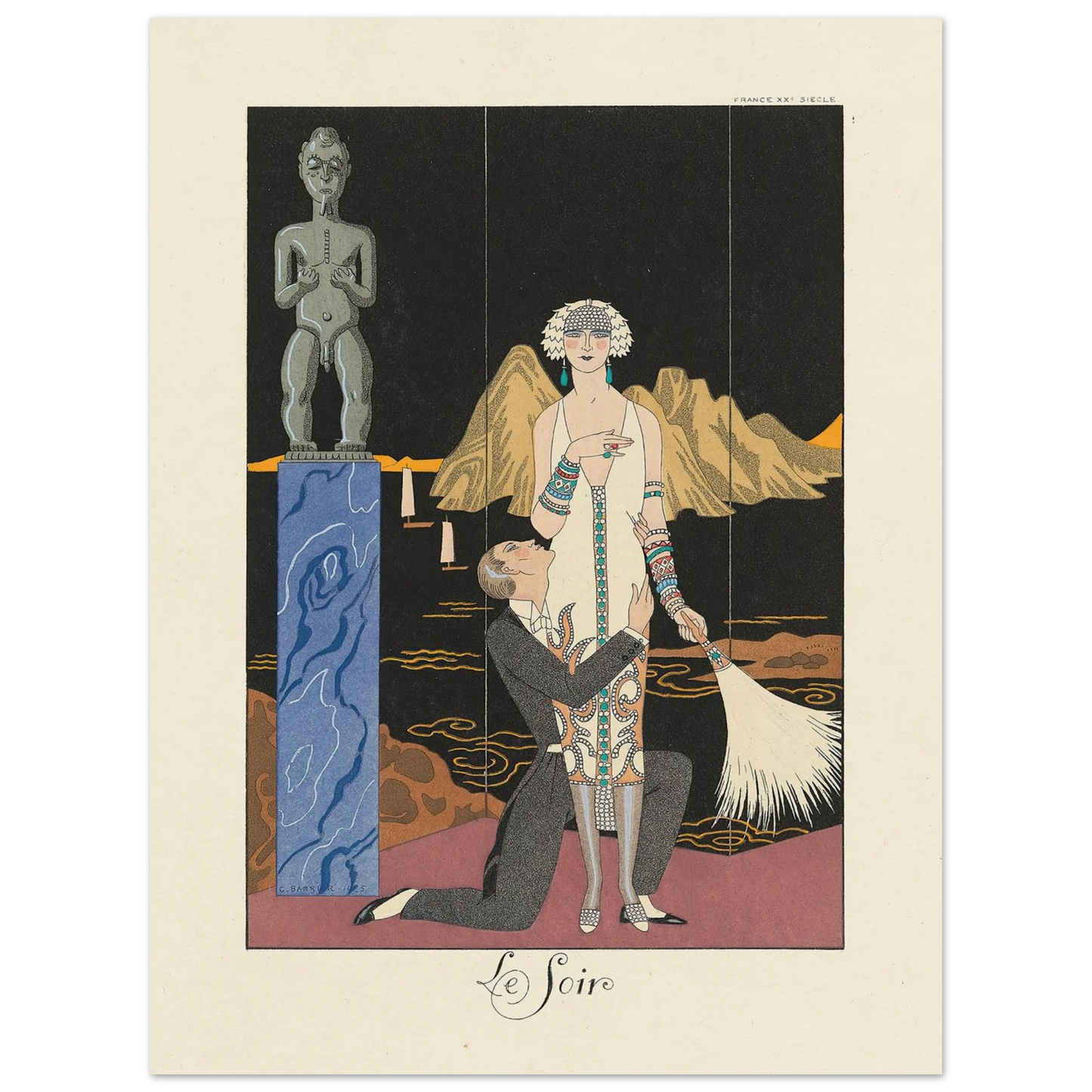 Le Soir (Evening) (1922–1926) Art Print | George Barbier - Framed Poster - 30x40 cm / 12x16″ - Black frame