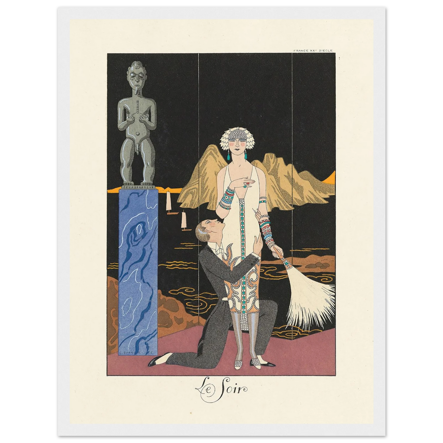 Le Soir (Evening) (1922–1926) Art Print | George Barbier - Framed Poster - 30x40 cm / 12x16″ - Black frame
