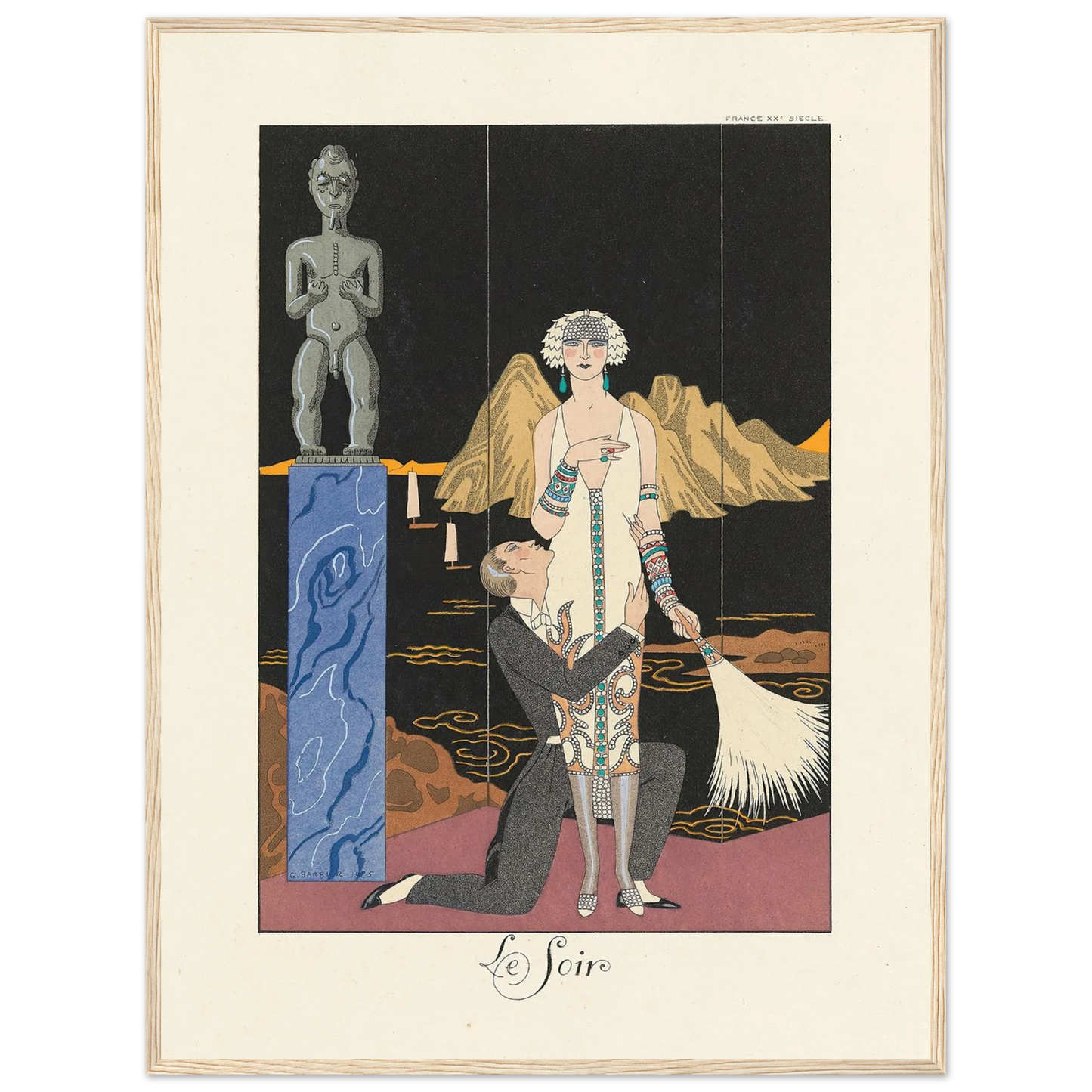 Le Soir (Evening) (1922–1926) Art Print | George Barbier - Framed Poster - 30x40 cm / 12x16″ - Black frame