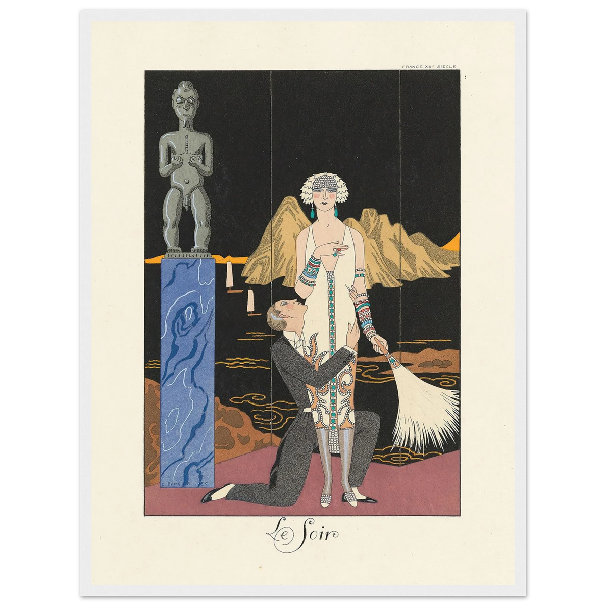 Le Soir (Evening) (1922–1926) Art Print | George Barbier - Framed Poster - 30x40 cm / 12x16″ - Black frame