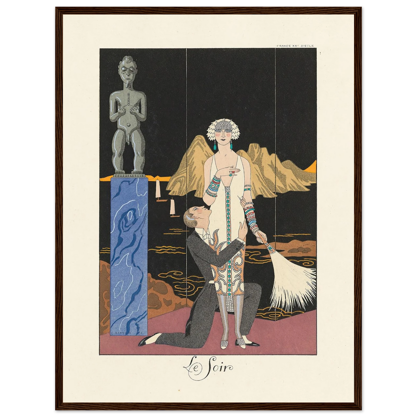 Le Soir (Evening) (1922–1926) Art Print | George Barbier - Framed Poster - 30x40 cm / 12x16″ - Black frame