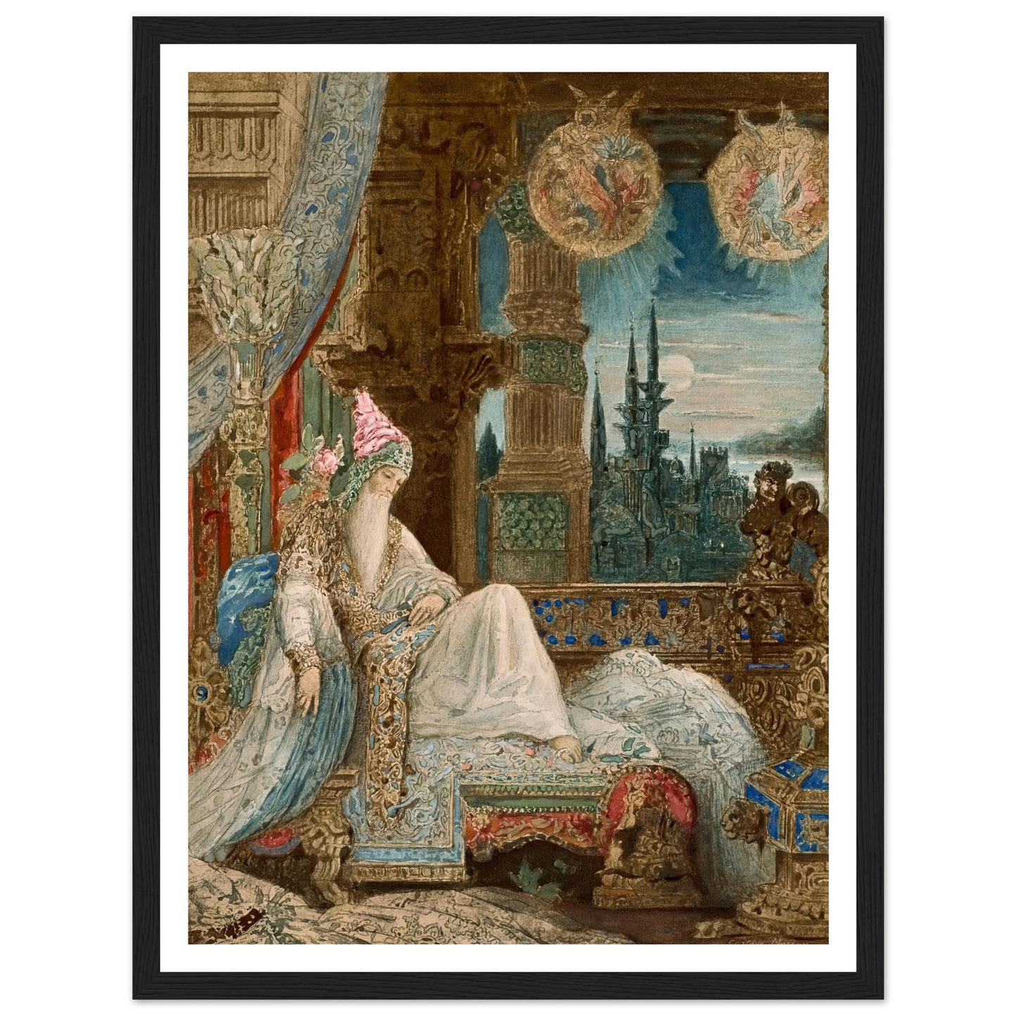 Le songe d’un habitant du Mogol (circa 1881) Art Print | Gustave Moreau - Framed Poster - 30x40 cm / 12x16″ - Black frame