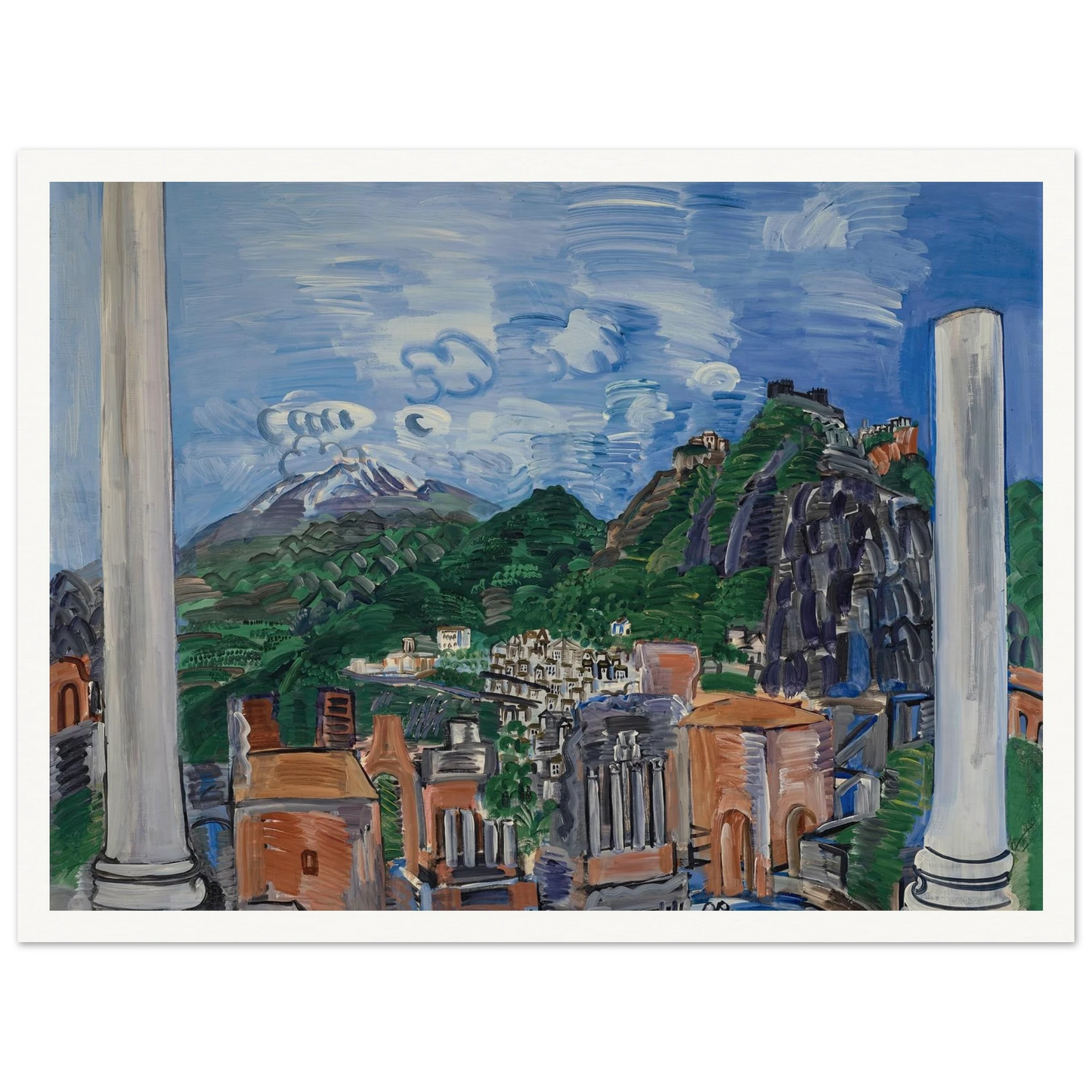 Le théâtre antique de Taormina (1923) Art Print | Raoul Dufy - Framed Poster - 30x40 cm / 12x16″ - Black frame