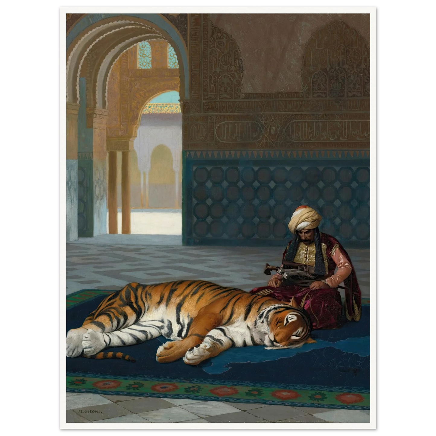 Le Tigre Et Le Gardien Art Print | Jean Leon Gerome - Framed Poster - 30x40 cm / 12x16″ - Black frame