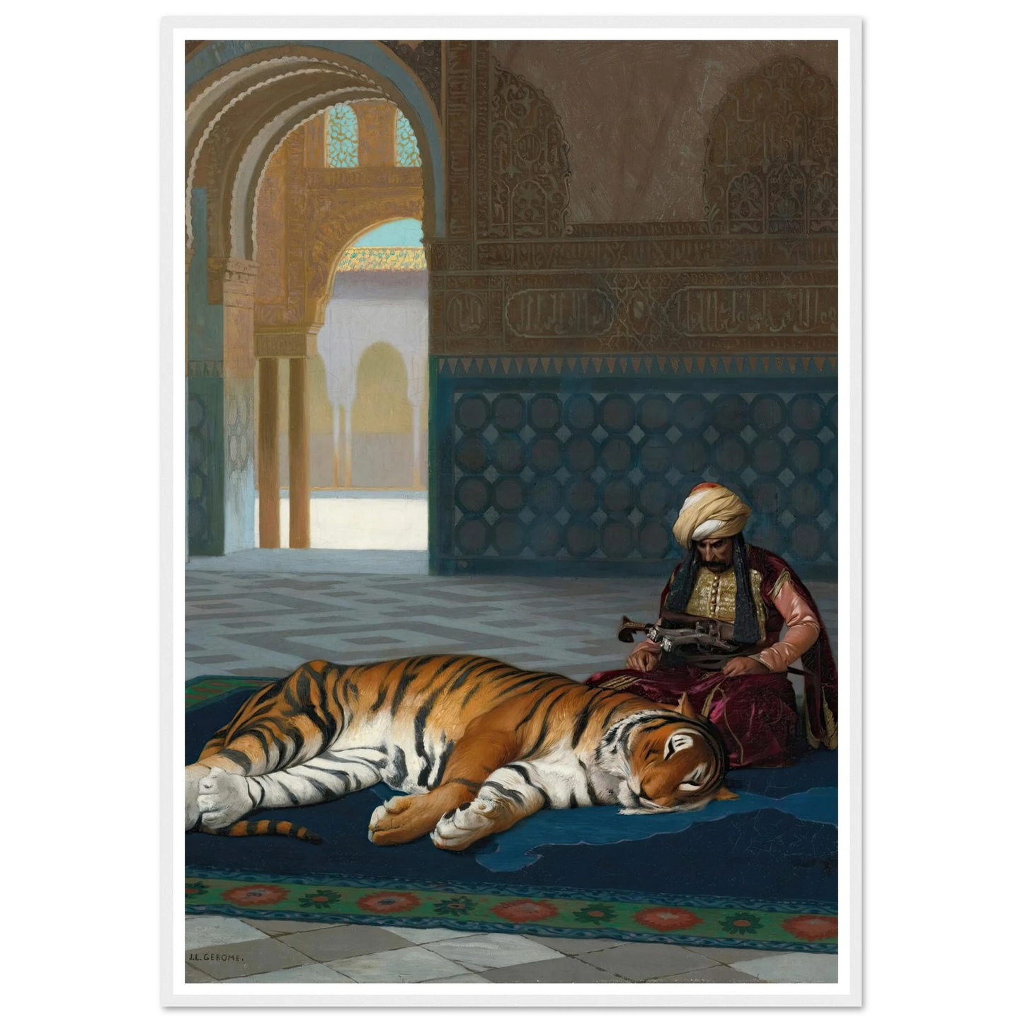 Le Tigre Et Le Gardien Art Print | Jean Leon Gerome - Framed Poster - 30x40 cm / 12x16″ - Black frame