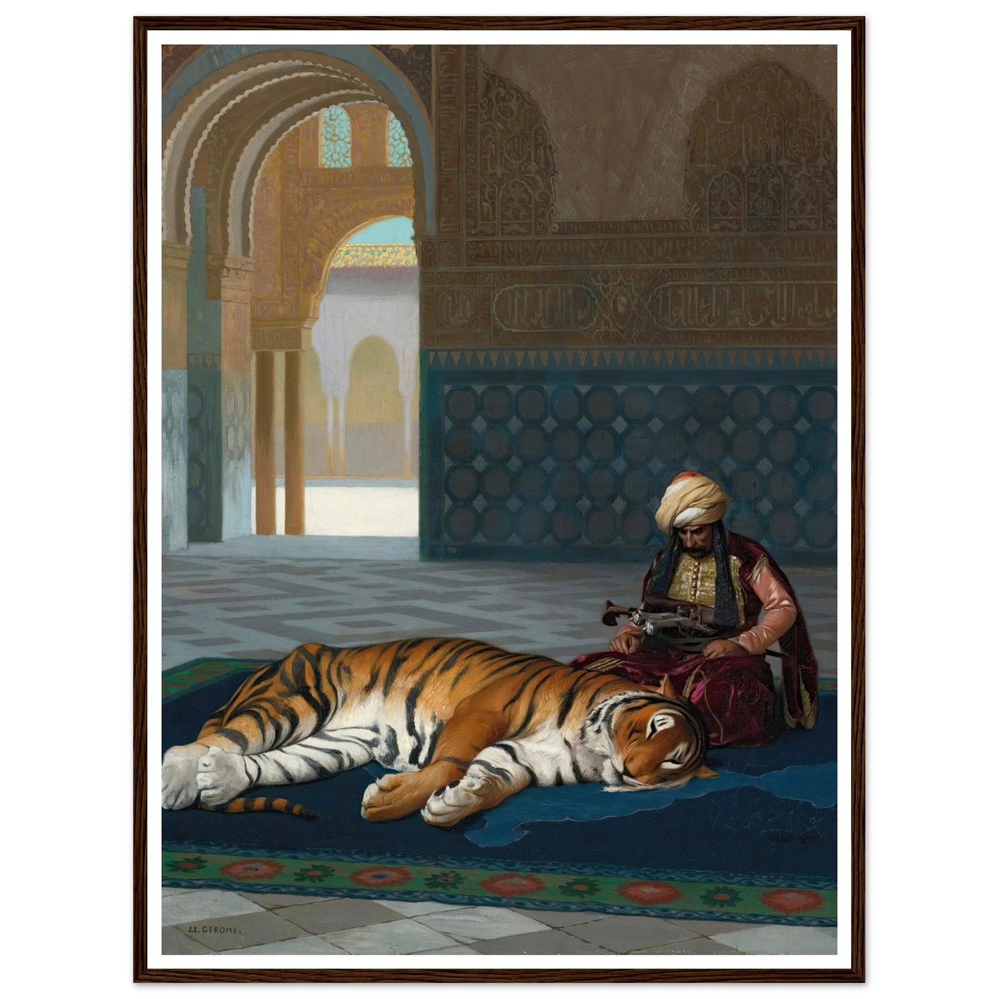 Le Tigre Et Le Gardien Art Print | Jean Leon Gerome - Framed Poster - 30x40 cm / 12x16″ - Black frame