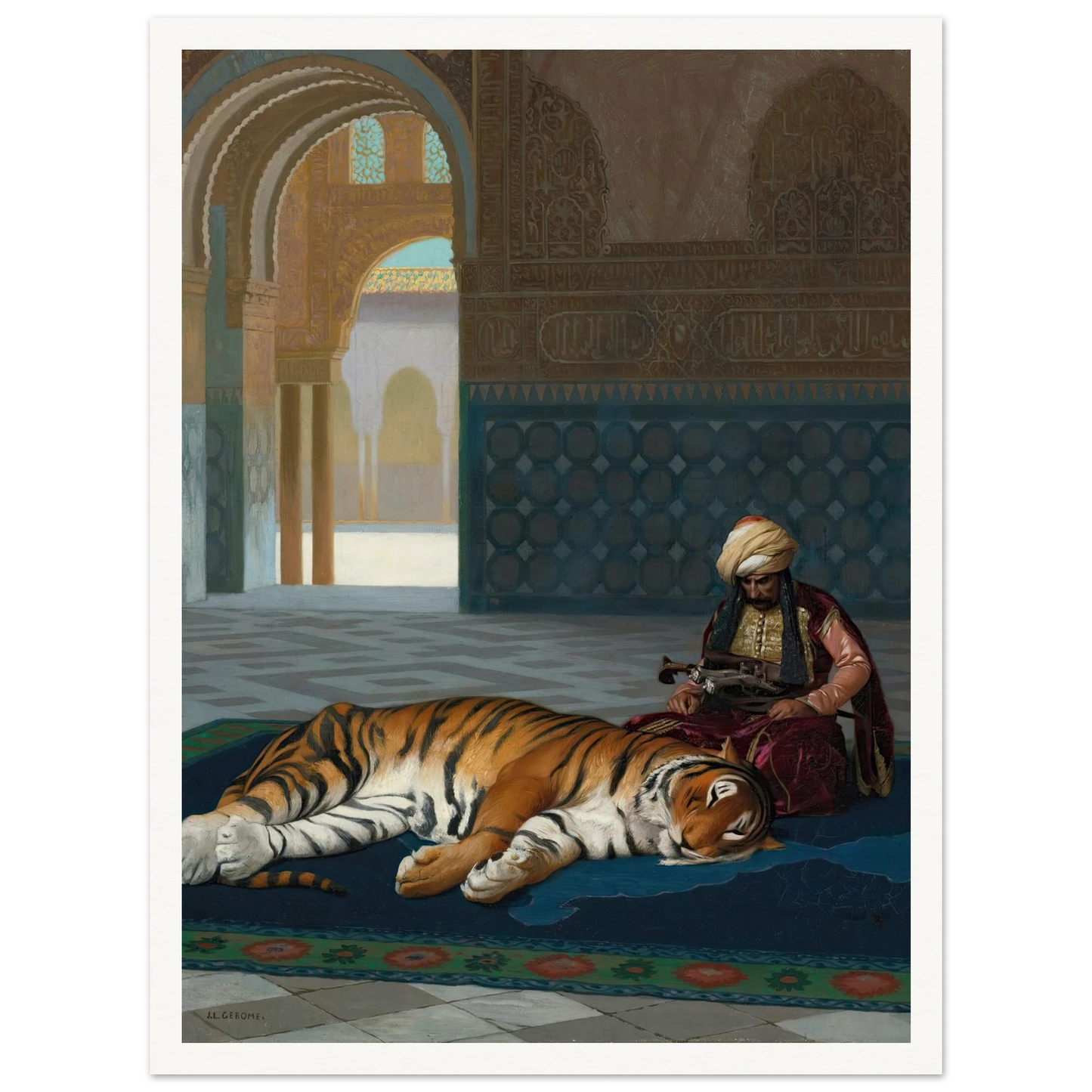 Le Tigre Et Le Gardien Art Print | Jean Leon Gerome - Framed Poster - 30x40 cm / 12x16″ - Black frame