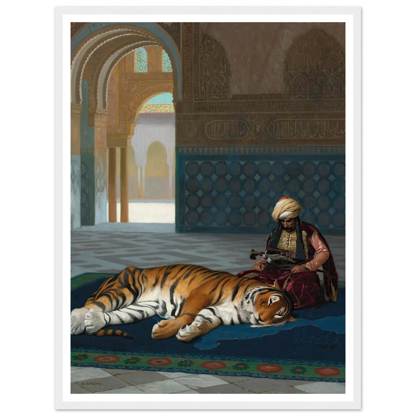 Le Tigre Et Le Gardien Art Print | Jean Leon Gerome - Framed Poster - 30x40 cm / 12x16″ - Black frame
