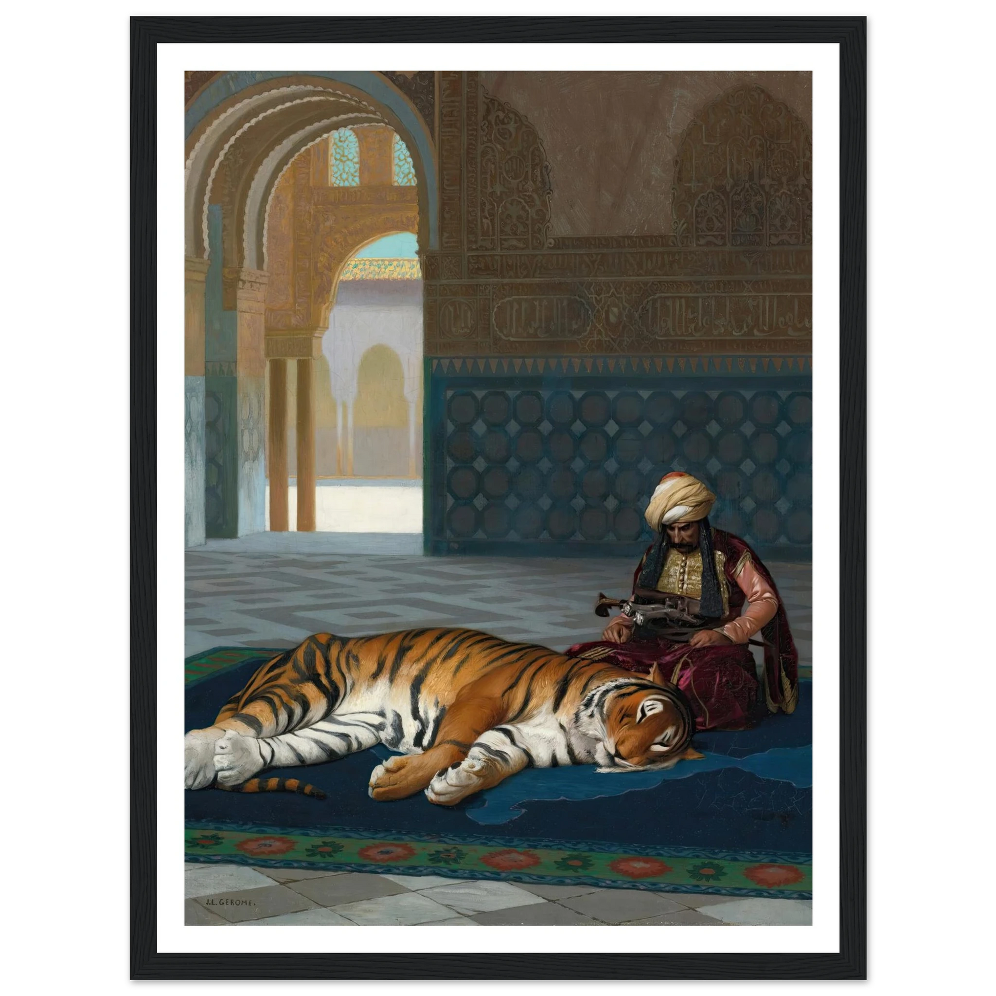 Le Tigre Et Le Gardien Art Print | Jean Leon Gerome - Framed Poster - 30x40 cm / 12x16″ - Black frame