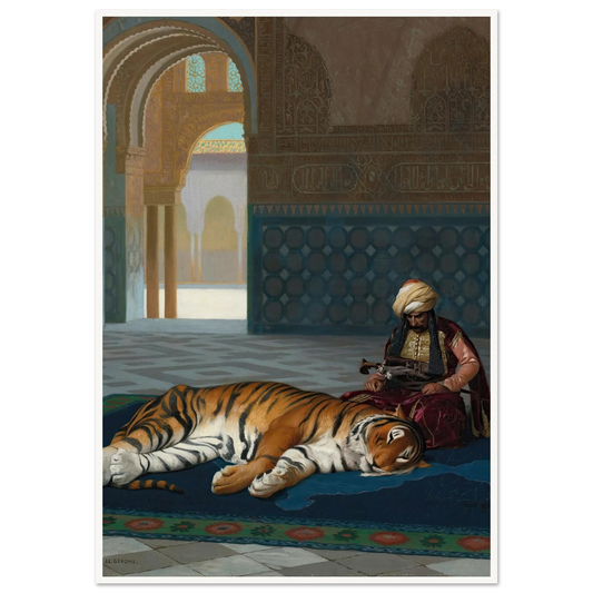 Le Tigre Et Le Gardien Art Print | Jean Leon Gerome - Framed Poster - 30x40 cm / 12x16″ - Black frame