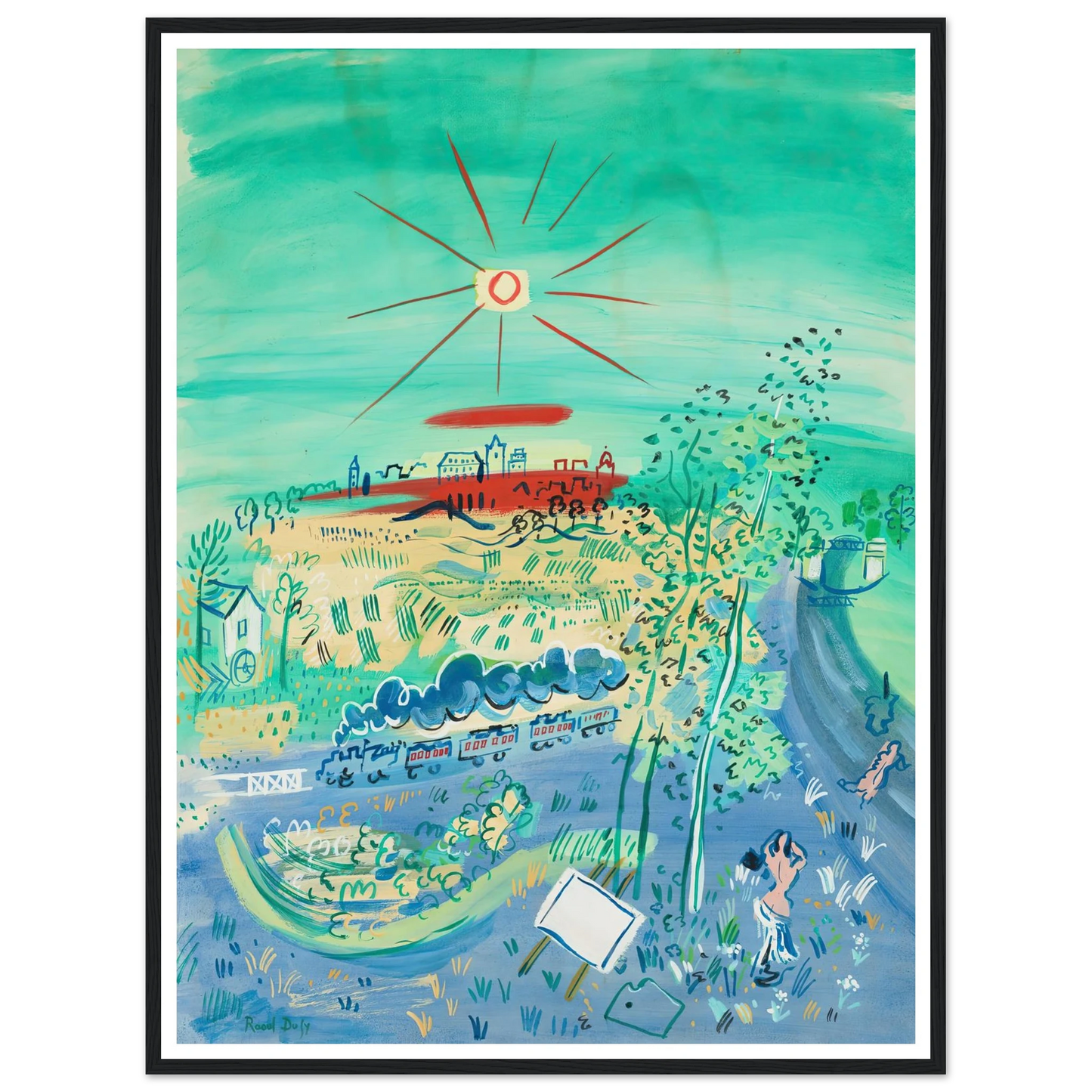 Le train bleu (1935) Art Print | Raoul Dufy - Framed Poster - 30x40 cm / 12x16″ - Black frame