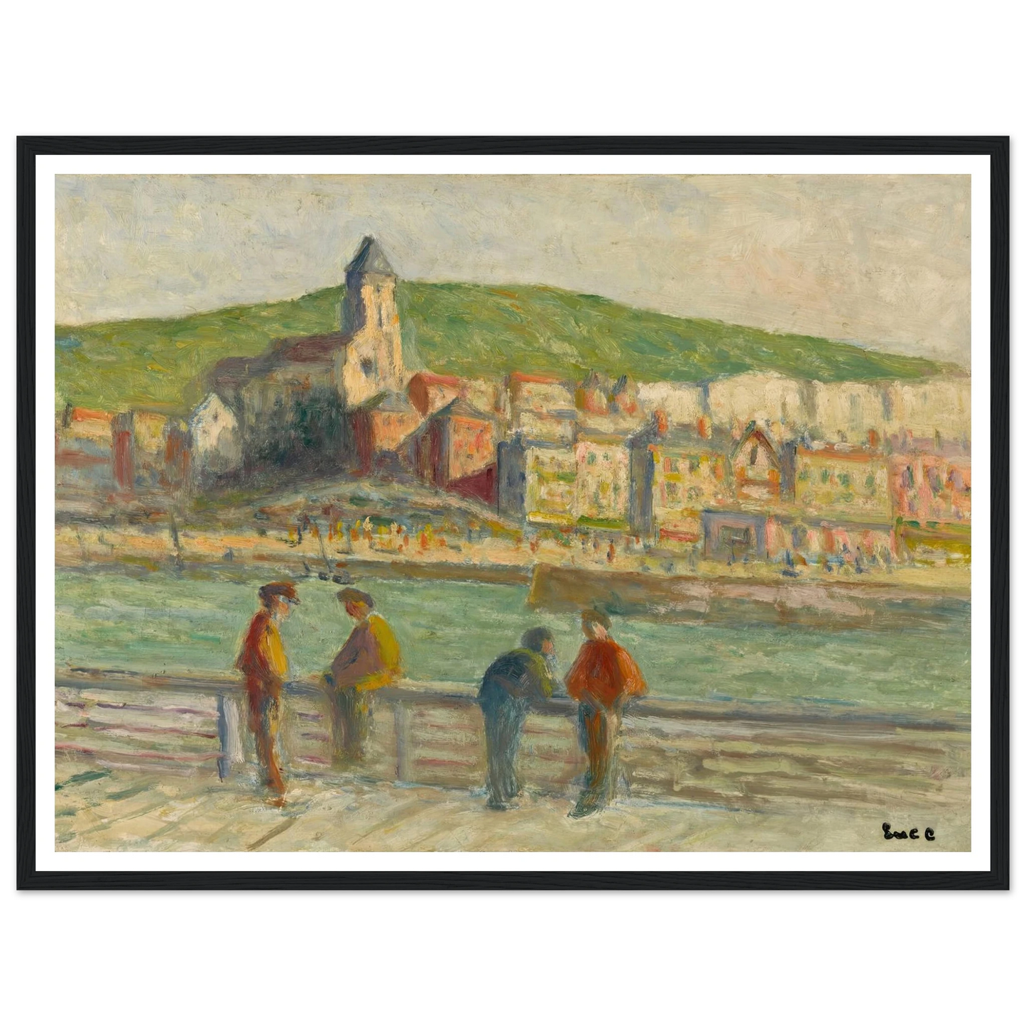 Le treport, sur le quai (circa 1934) Art Print | Maximilien Luce - Framed Poster - 30x40 cm / 12x16″ - Black frame