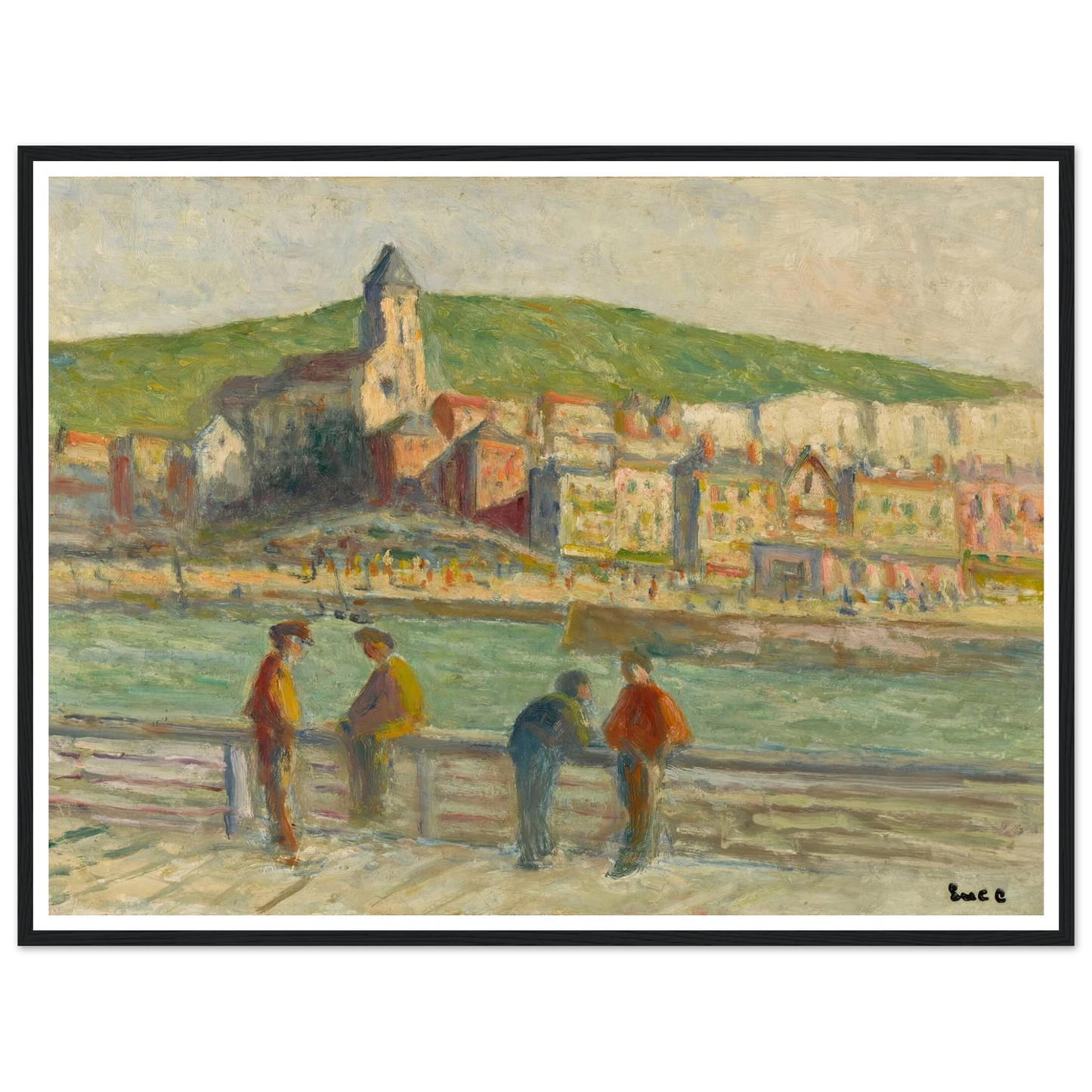 Le treport, sur le quai (circa 1934) Art Print | Maximilien Luce - Framed Poster - 30x40 cm / 12x16″ - Black frame