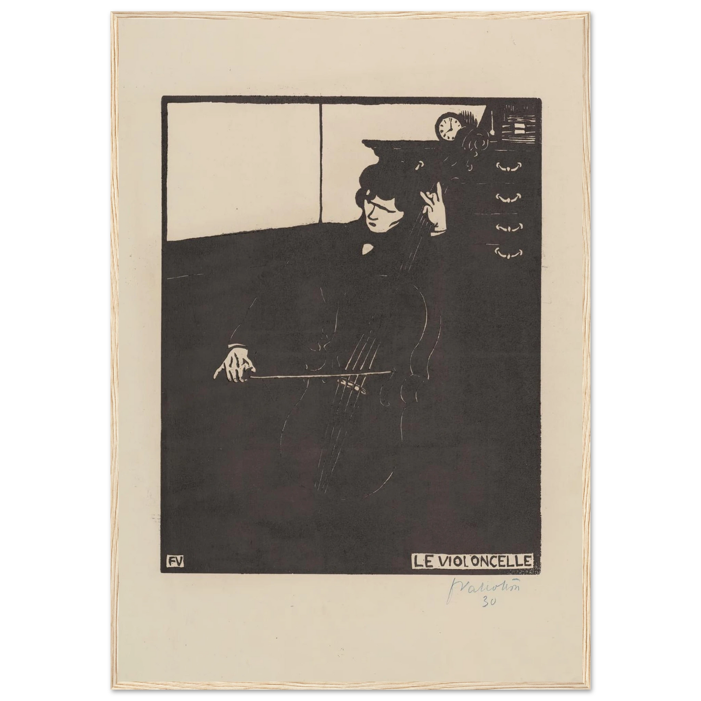 Le violoncelle (1896) Art Print | Felix Vallotton - Framed Poster - 30x40 cm / 12x16″ - Black frame
