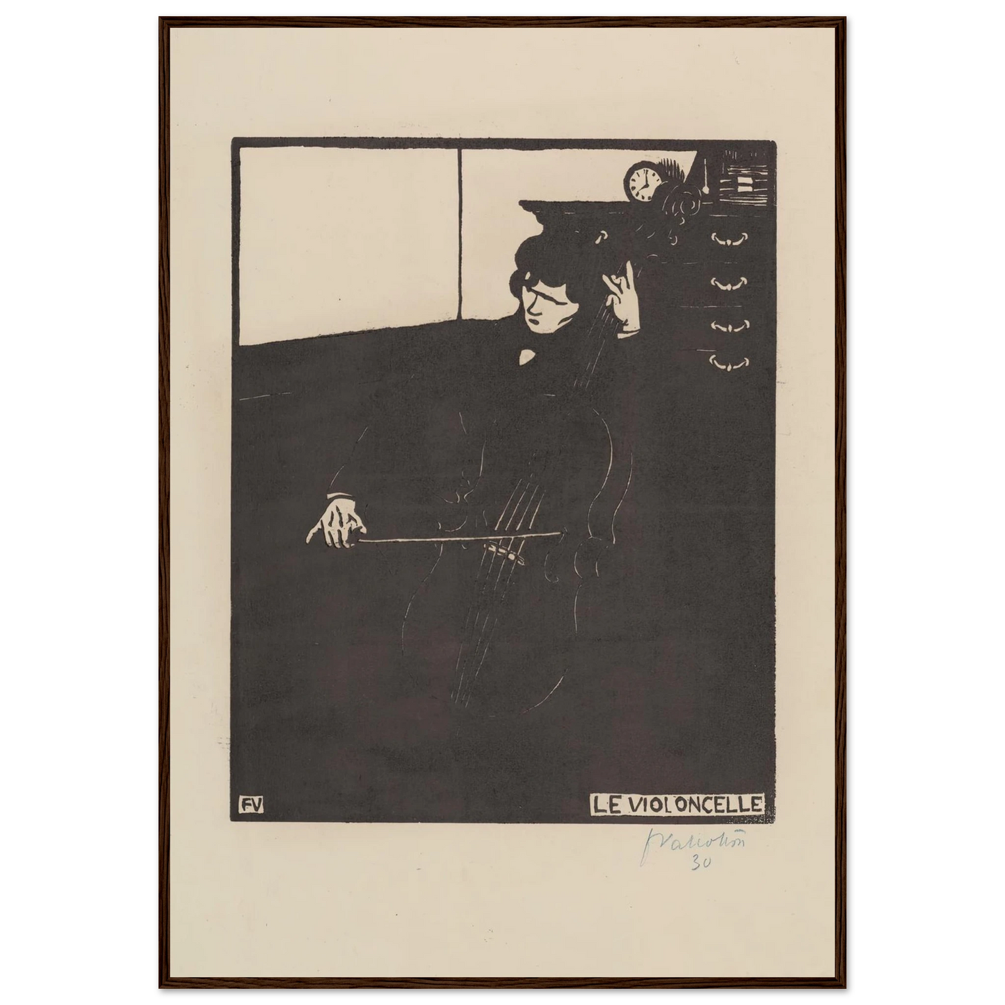 Le violoncelle (1896) Art Print | Felix Vallotton - Framed Poster - 30x40 cm / 12x16″ - Black frame
