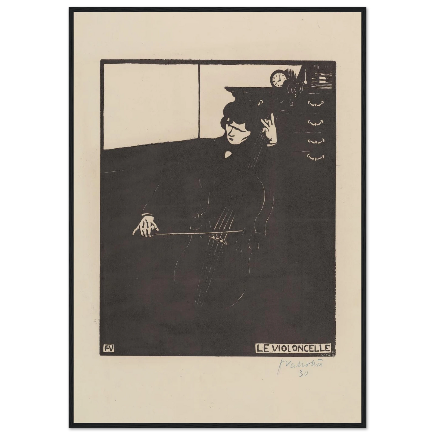 Le violoncelle (1896) Art Print | Felix Vallotton - Framed Poster - 30x40 cm / 12x16″ - Black frame