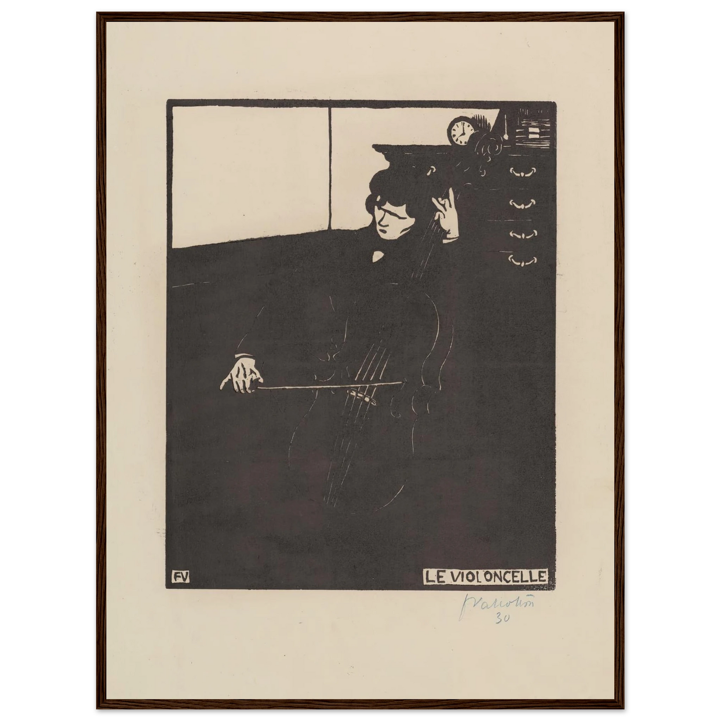 Le violoncelle (1896) Art Print | Felix Vallotton - Framed Poster - 30x40 cm / 12x16″ - Black frame