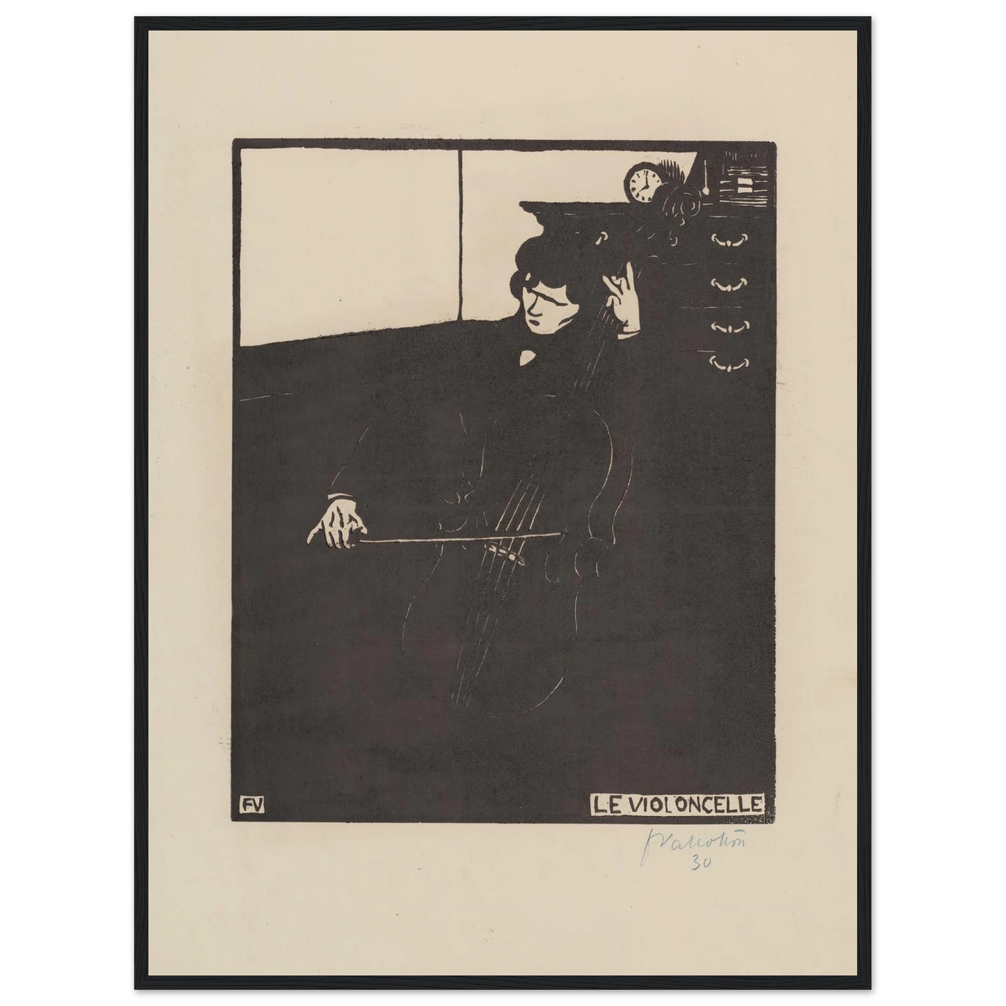 Le violoncelle (1896) Art Print | Felix Vallotton - Framed Poster - 30x40 cm / 12x16″ - Black frame