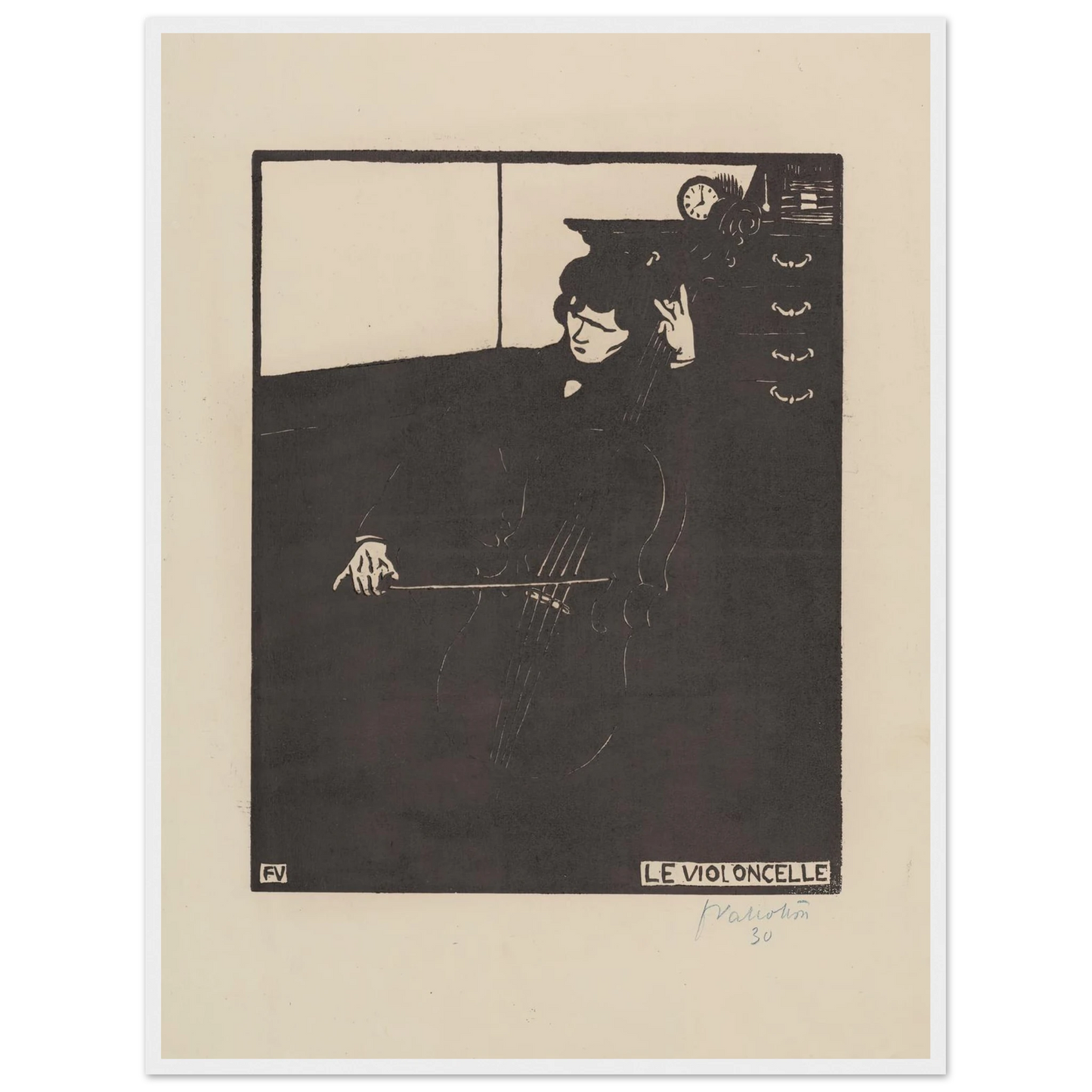 Le violoncelle (1896) Art Print | Felix Vallotton - Framed Poster - 30x40 cm / 12x16″ - Black frame