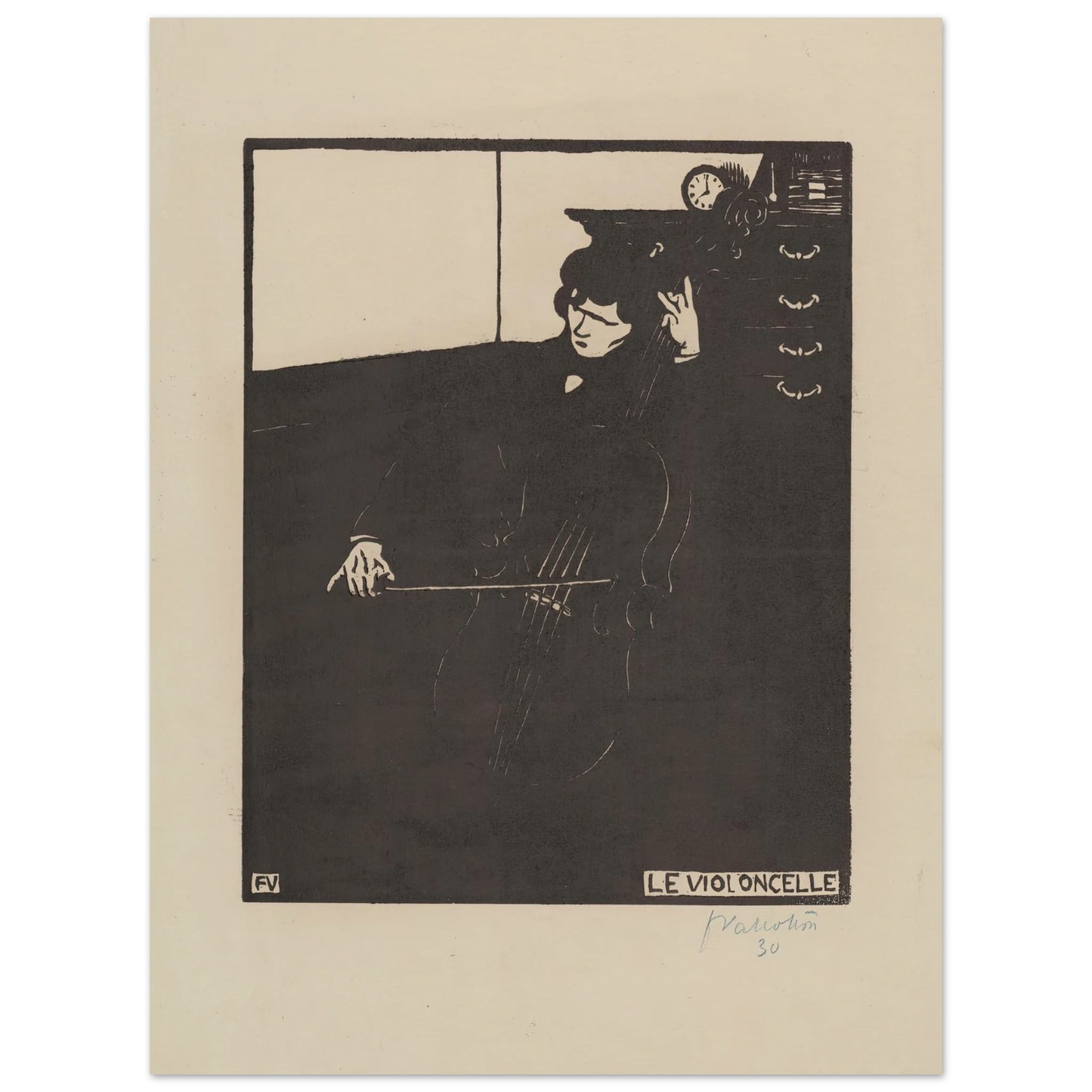 Le violoncelle (1896) Art Print | Felix Vallotton - Framed Poster - 30x40 cm / 12x16″ - Black frame