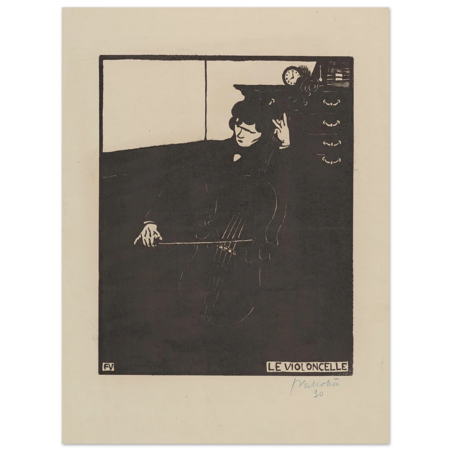 Le violoncelle (1896) Art Print | Felix Vallotton - Framed Poster - 30x40 cm / 12x16″ - Black frame