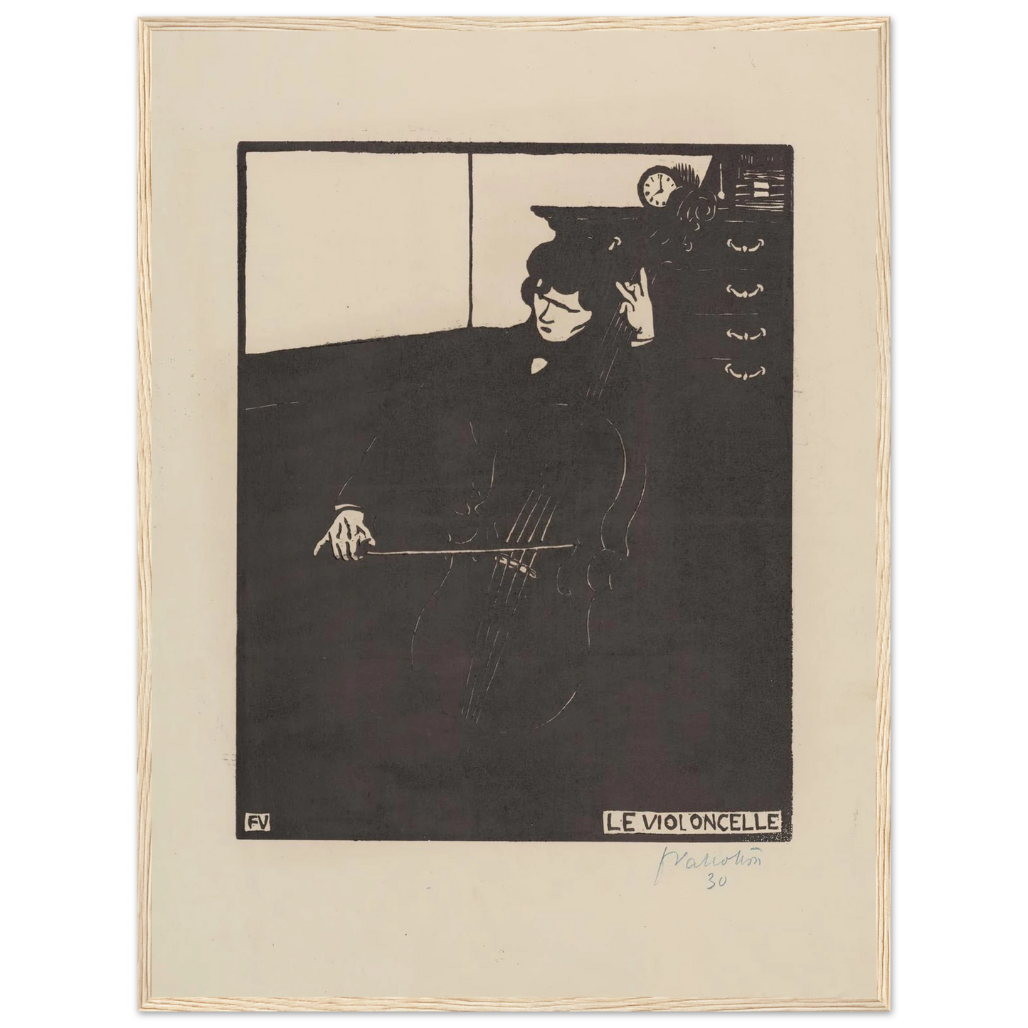 Le violoncelle (1896) Art Print | Felix Vallotton - Framed Poster - 30x40 cm / 12x16″ - Black frame