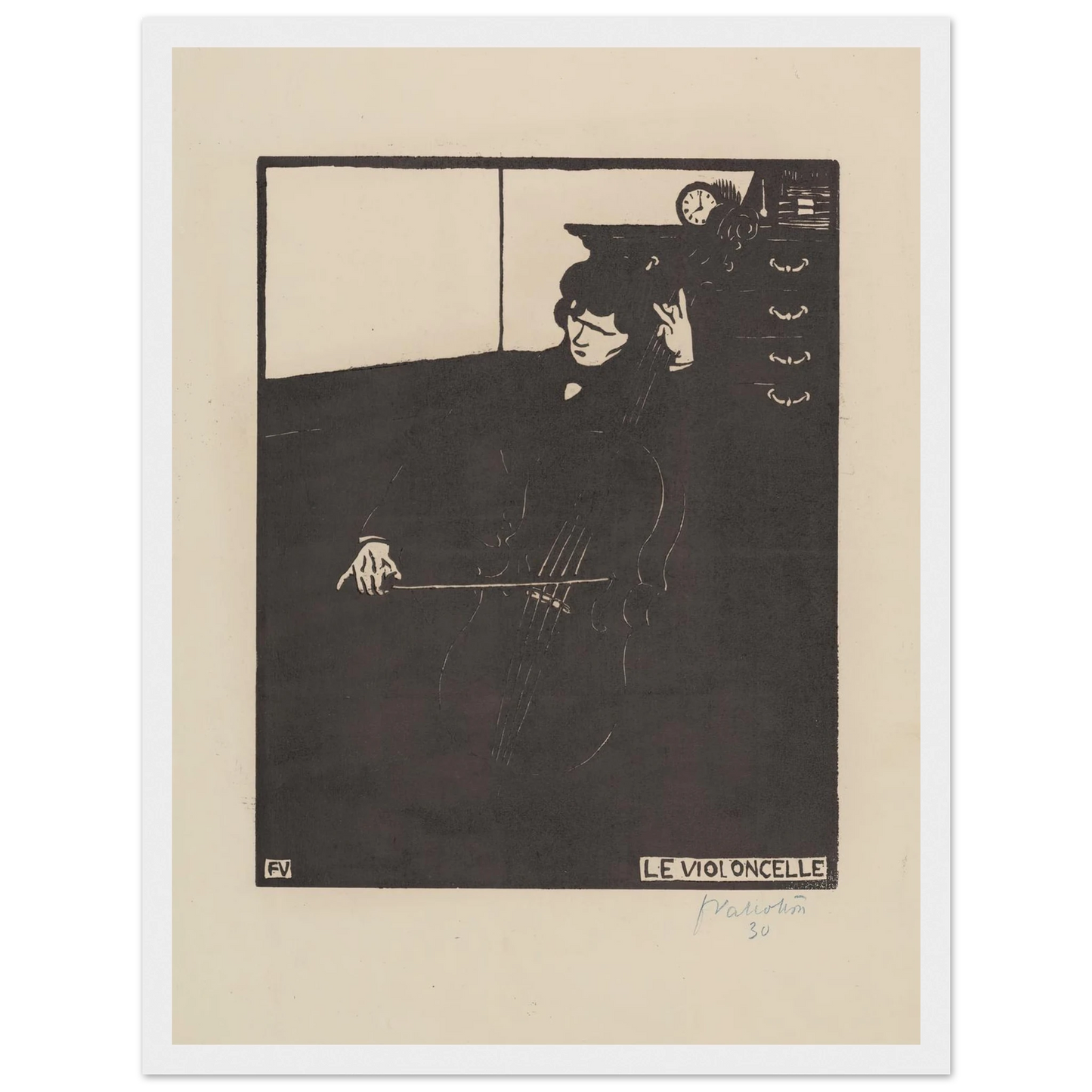 Le violoncelle (1896) Art Print | Felix Vallotton - Framed Poster - 30x40 cm / 12x16″ - Black frame
