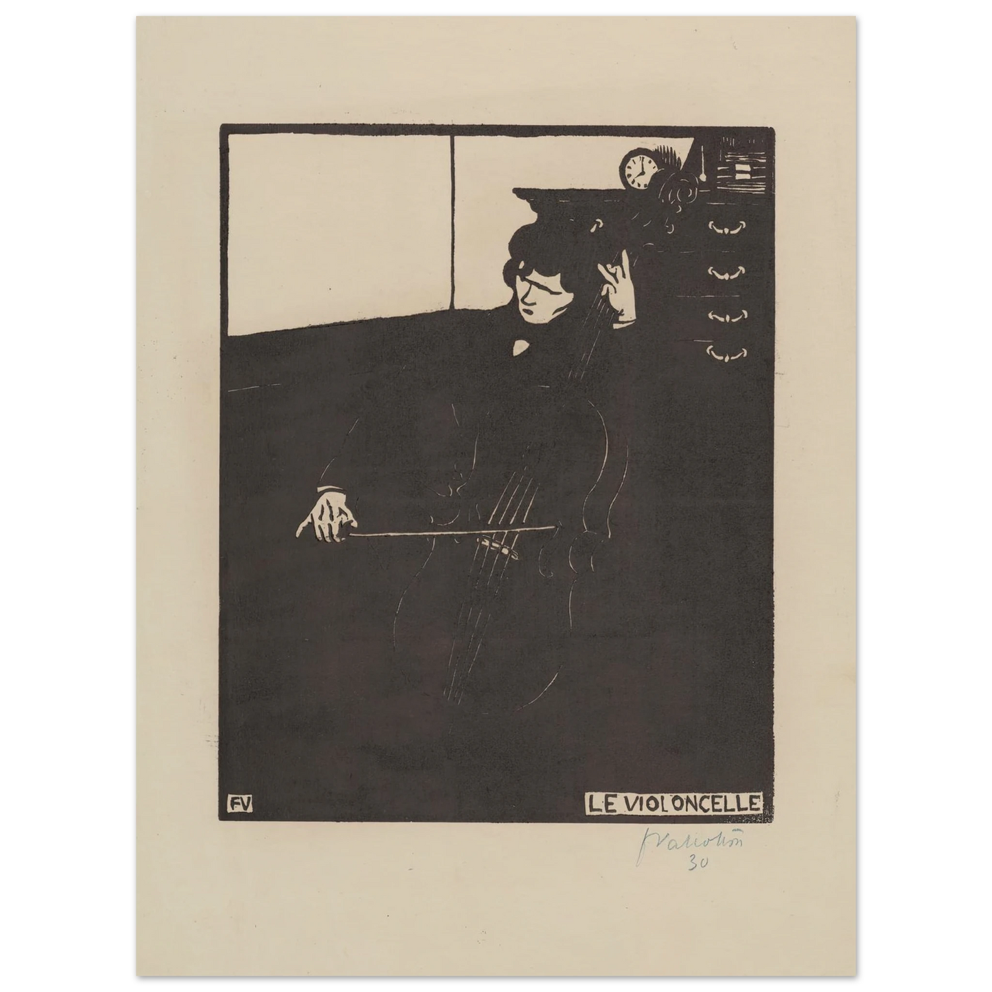 Le violoncelle (1896) Art Print | Felix Vallotton - Framed Poster - 30x40 cm / 12x16″ - Black frame