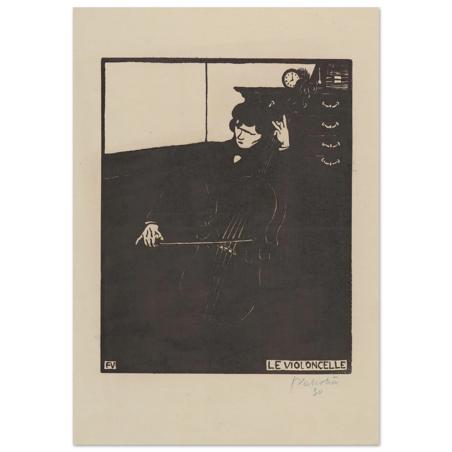 Le violoncelle (1896) Art Print | Felix Vallotton - Framed Poster - 30x40 cm / 12x16″ - Black frame