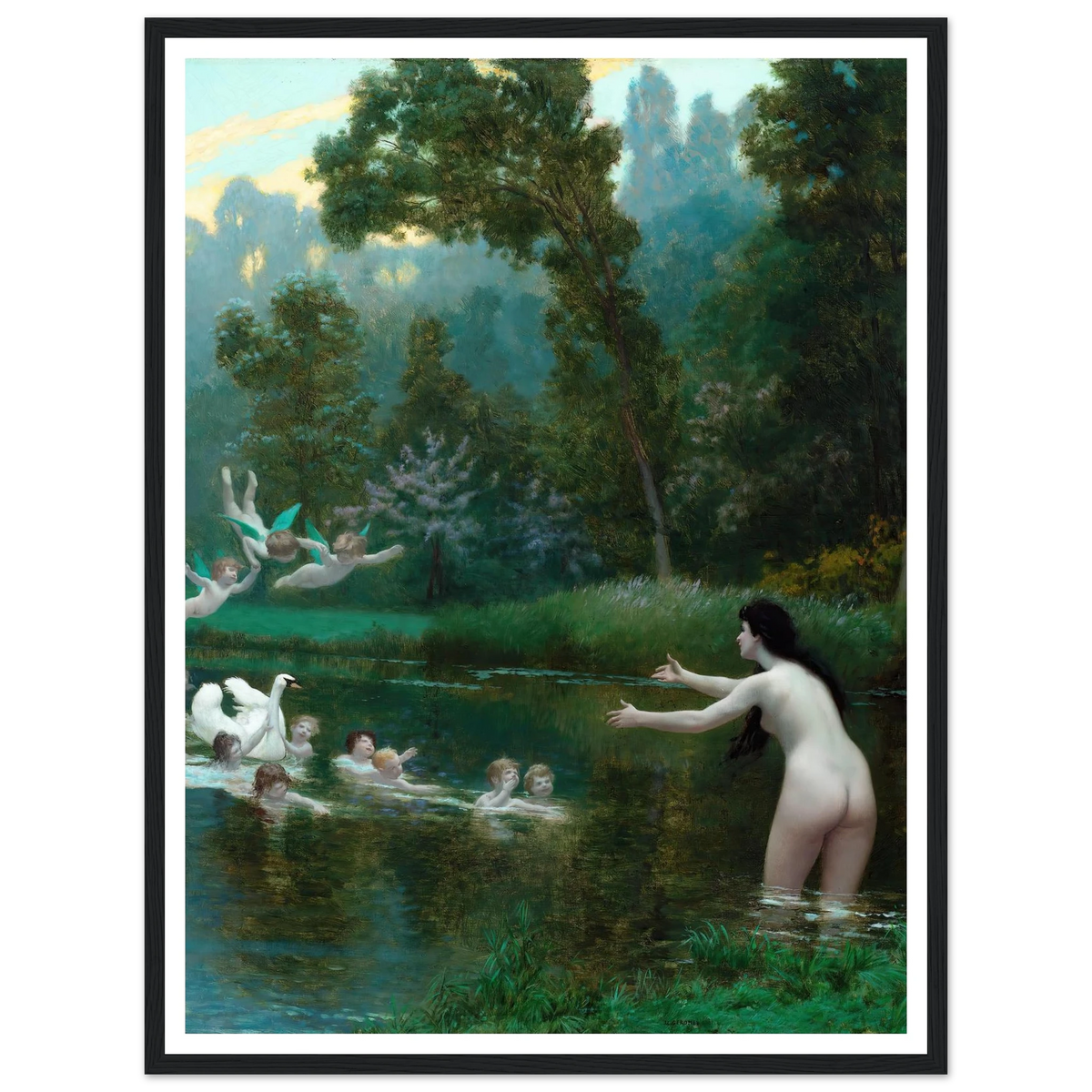 Leda And The Swan (1895) Art Print | Jean Leon Gerome - Framed Poster - 30x40 cm / 12x16″ - Black frame