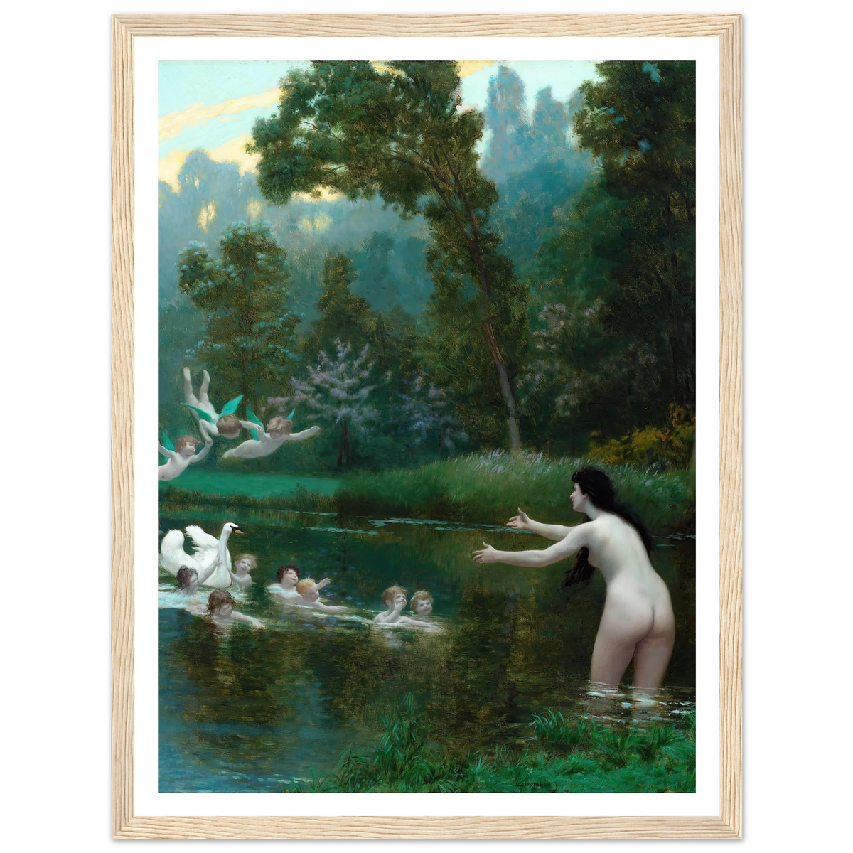 Leda And The Swan (1895) Art Print | Jean Leon Gerome - Framed Poster - 30x40 cm / 12x16″ - Black frame