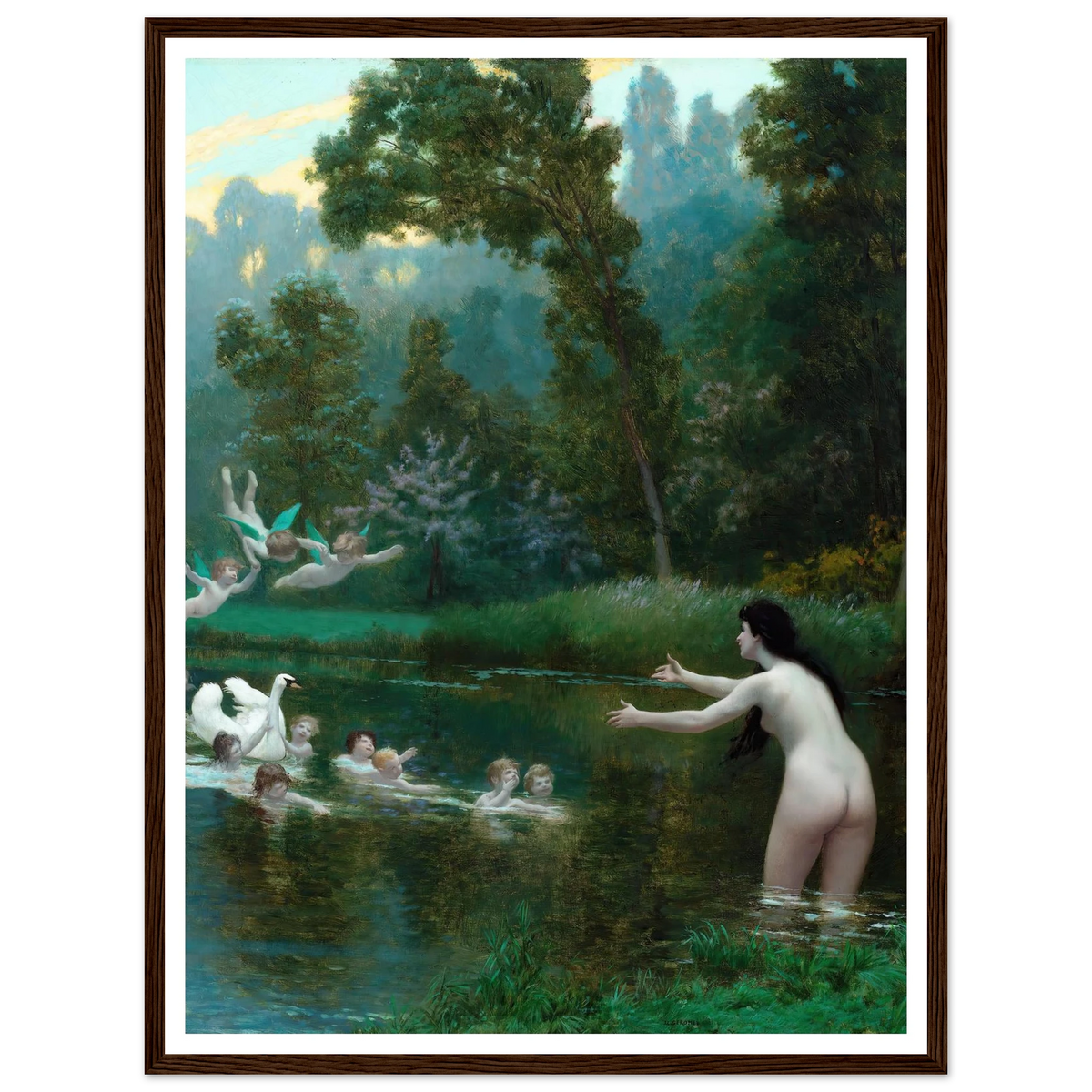 Leda And The Swan (1895) Art Print | Jean Leon Gerome - Framed Poster - 30x40 cm / 12x16″ - Black frame