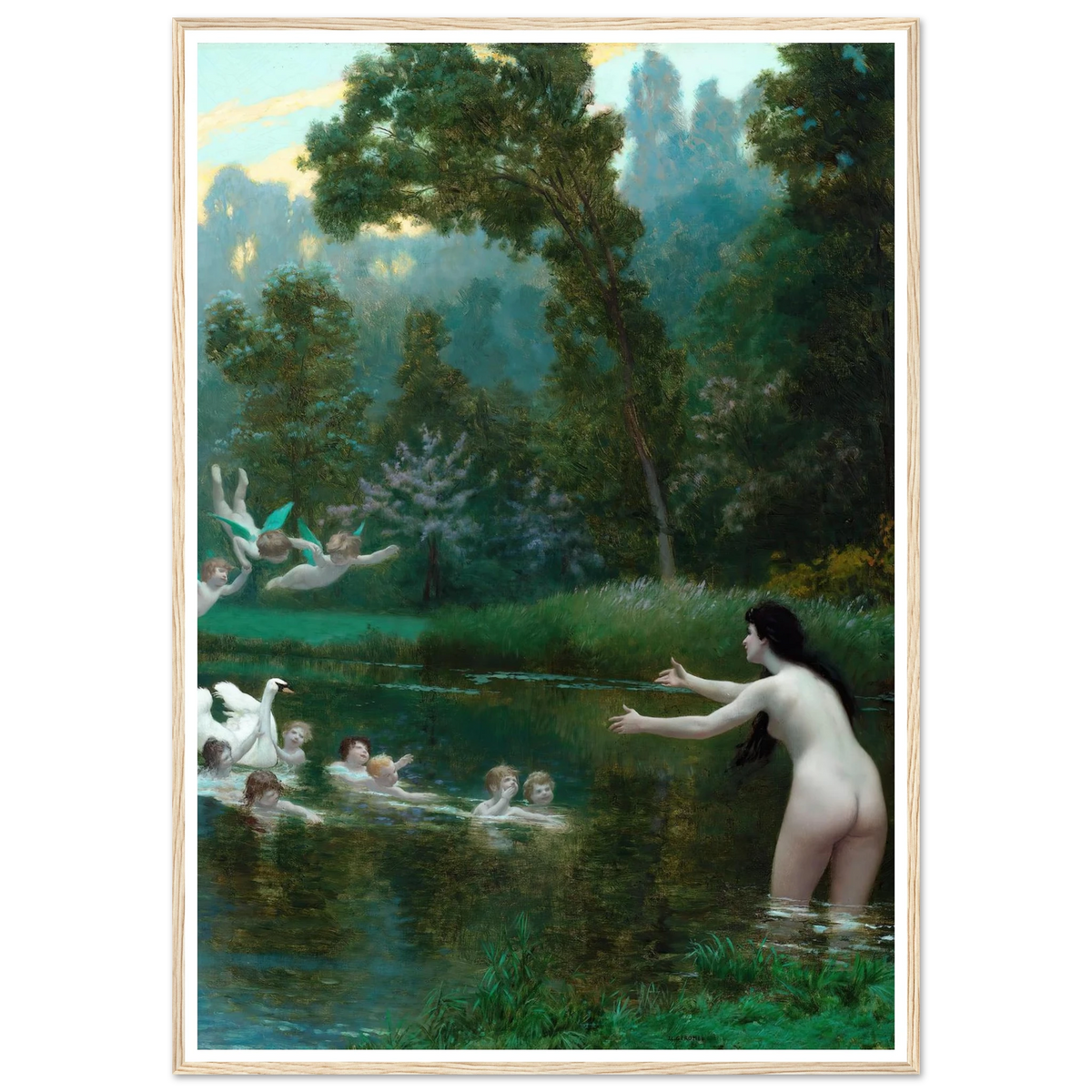 Leda And The Swan (1895) Art Print | Jean Leon Gerome - Framed Poster - 30x40 cm / 12x16″ - Black frame