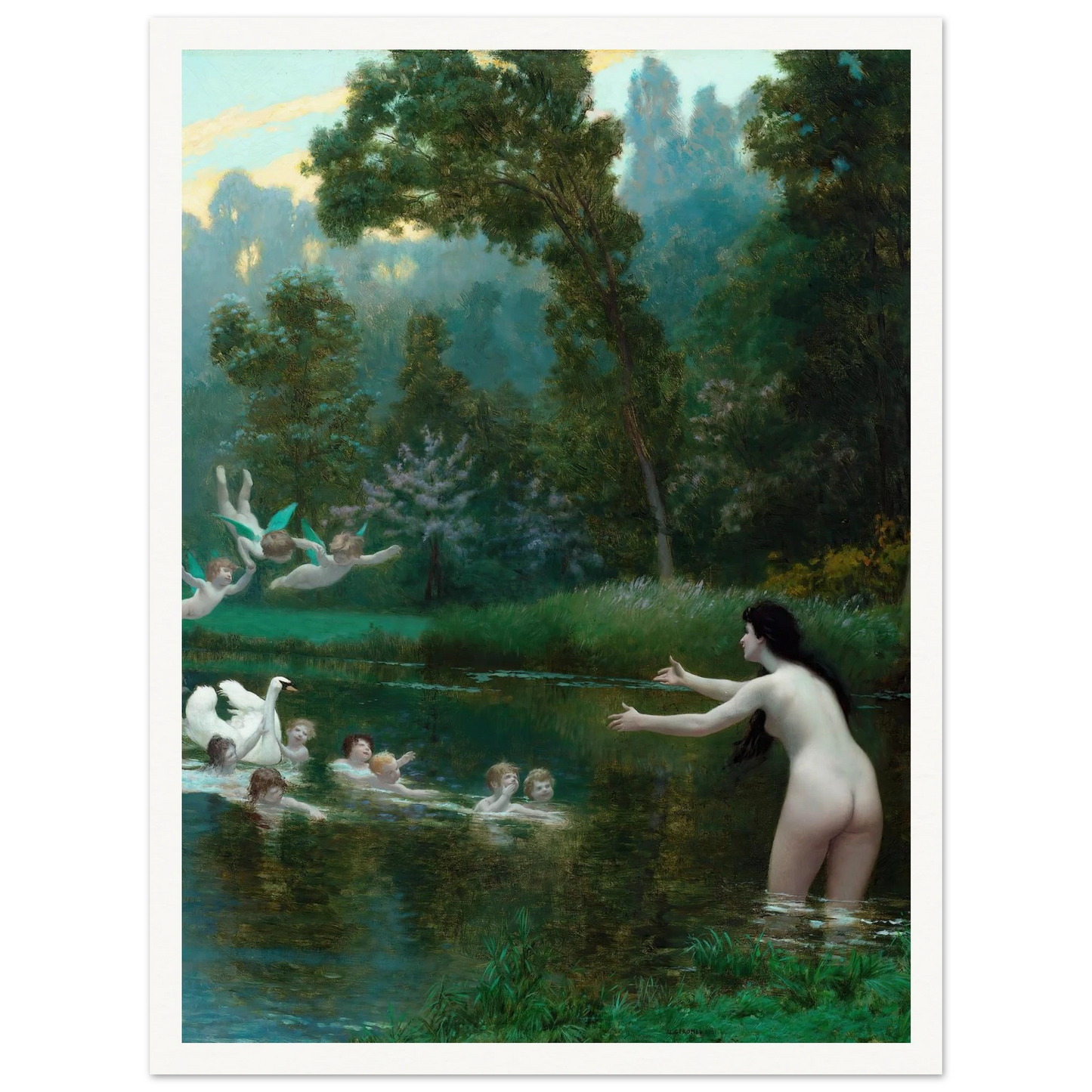 Leda And The Swan (1895) Art Print | Jean Leon Gerome - Framed Poster - 30x40 cm / 12x16″ - Black frame