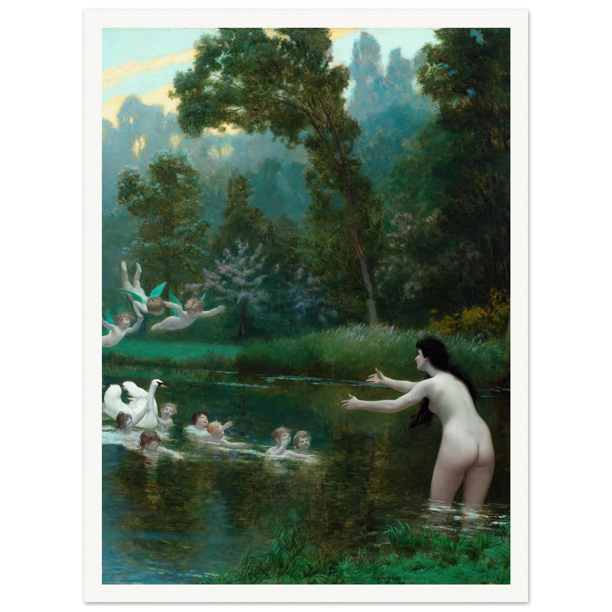 Leda And The Swan (1895) Art Print | Jean Leon Gerome - Framed Poster - 30x40 cm / 12x16″ - Black frame